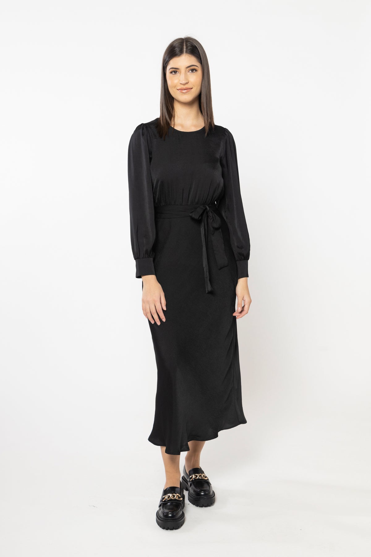 Whimsical Maxi Dress Black Washer Satin