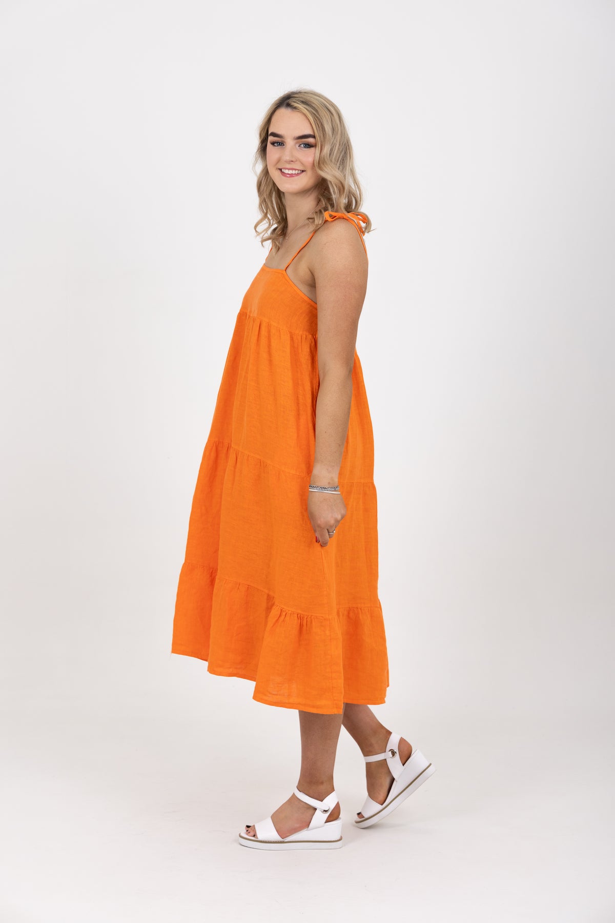 Sapphire Linen Baby Doll Dress Orange