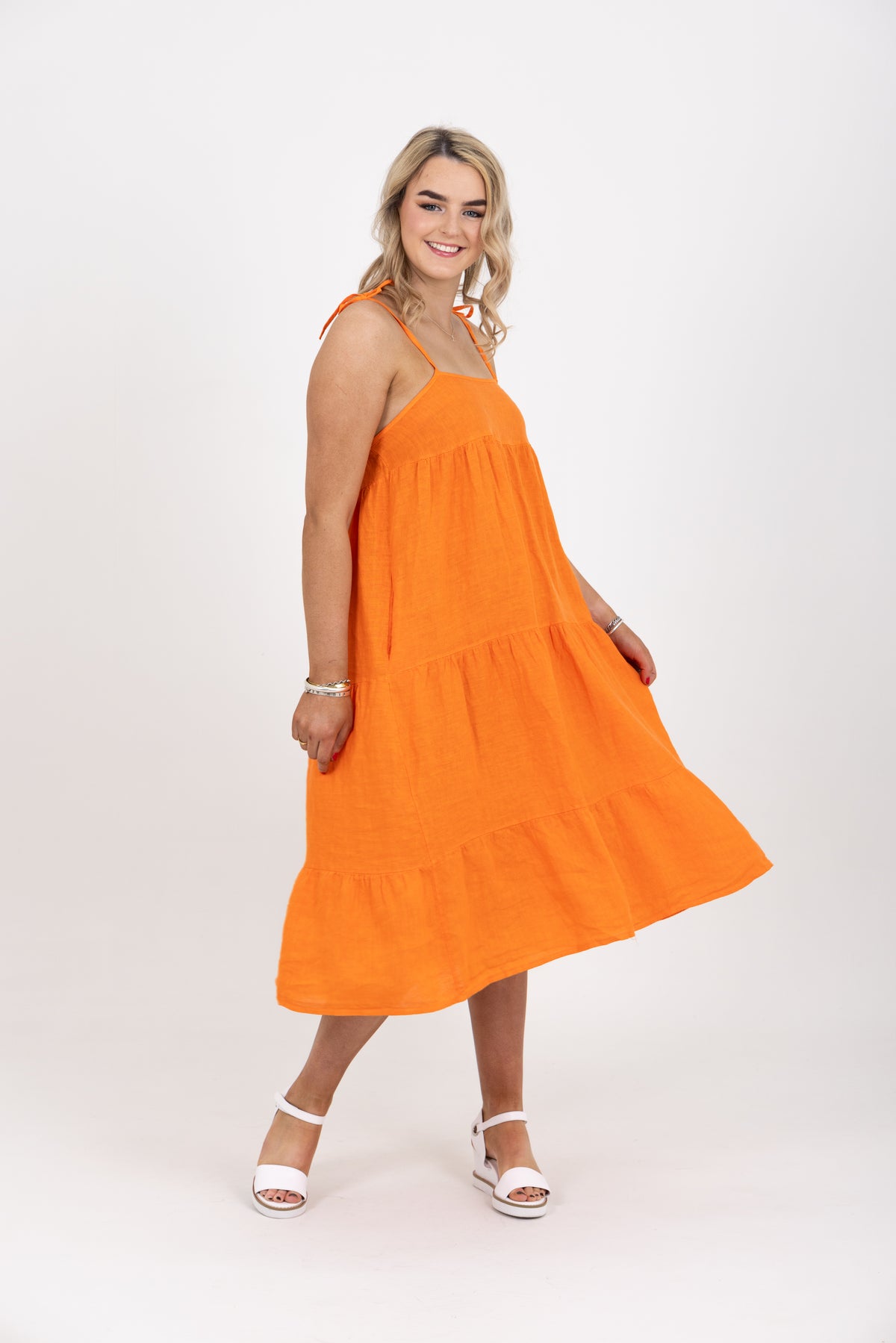 Sapphire Linen Baby Doll Dress Orange