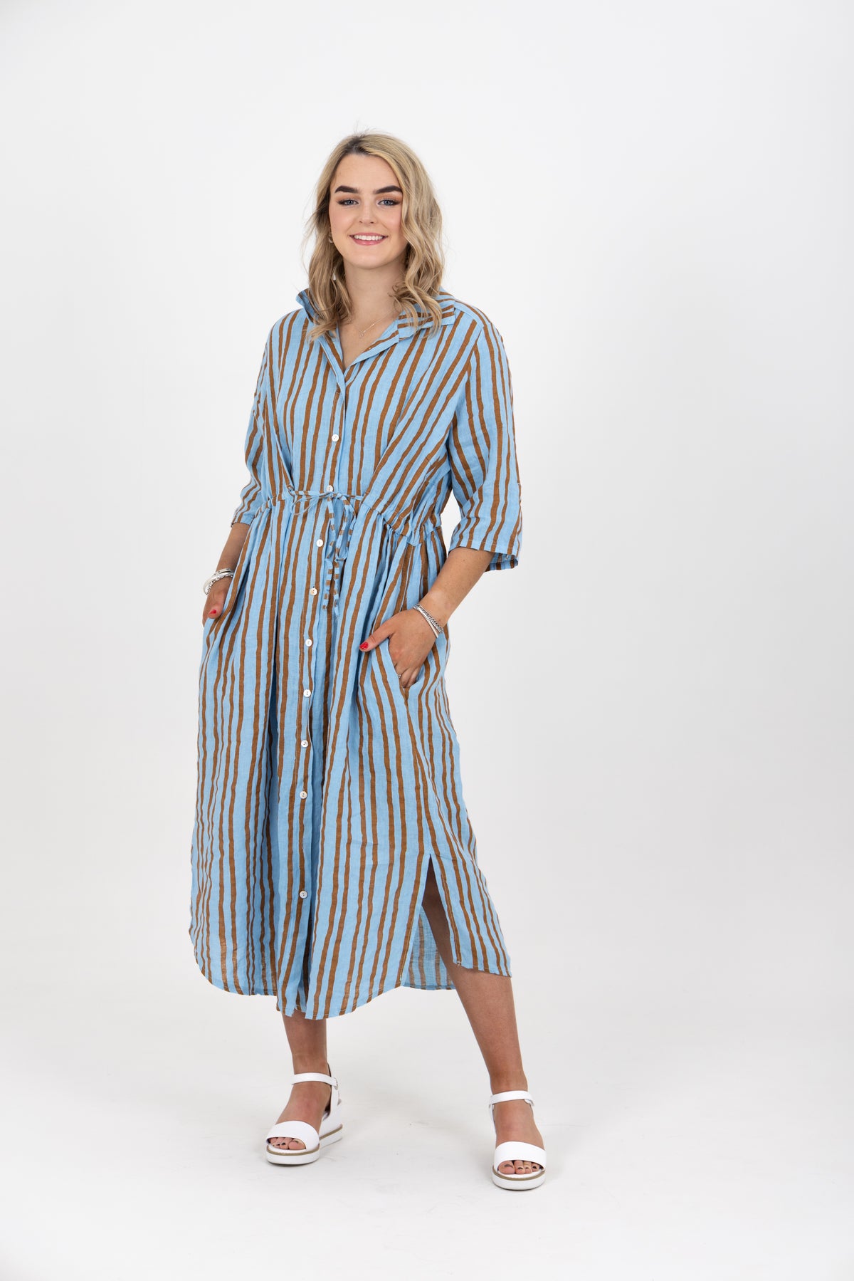 Scout Linen Stripe Maxi Dress Sky Tobacco