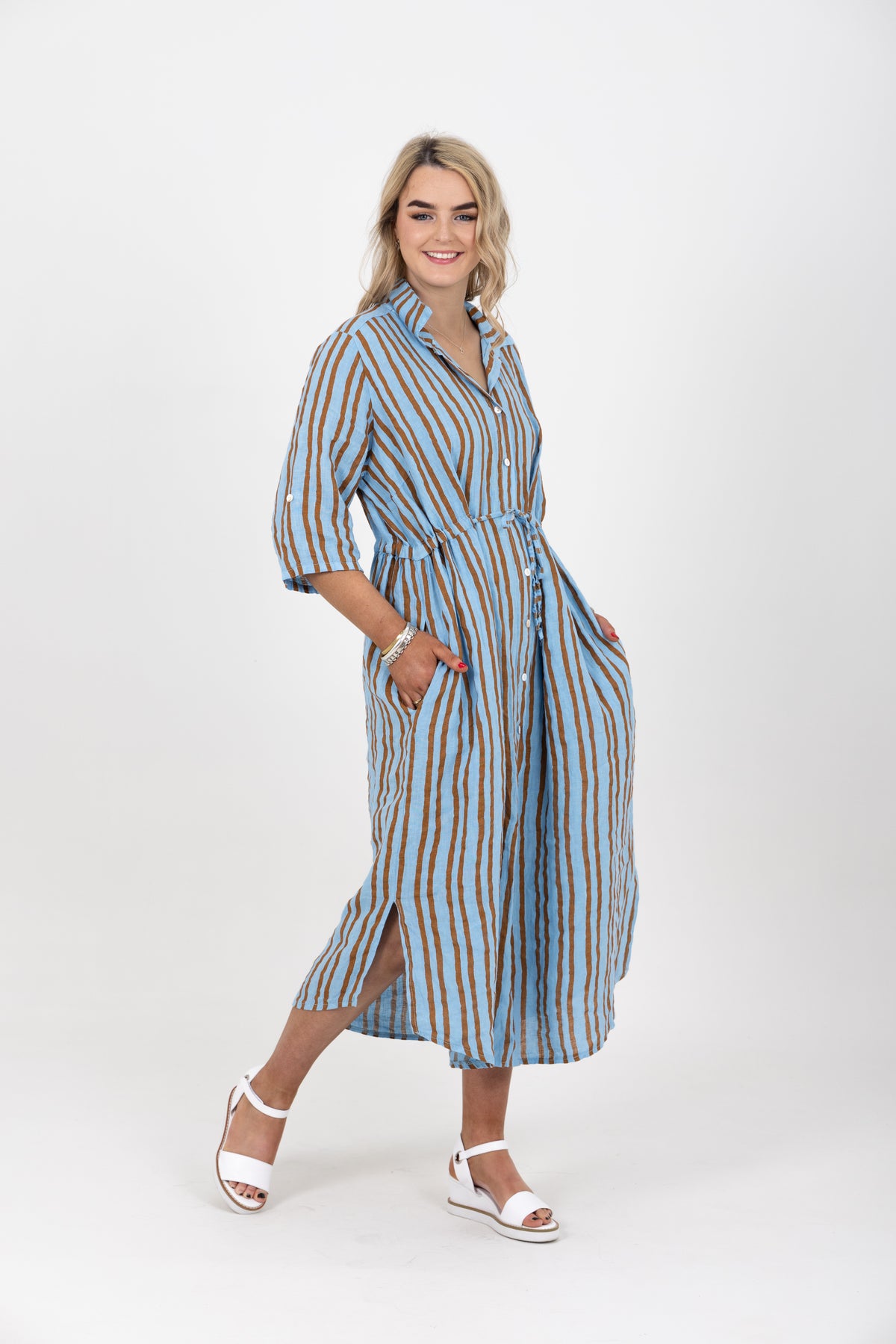 Scout Linen Stripe Maxi Dress Sky Tobacco