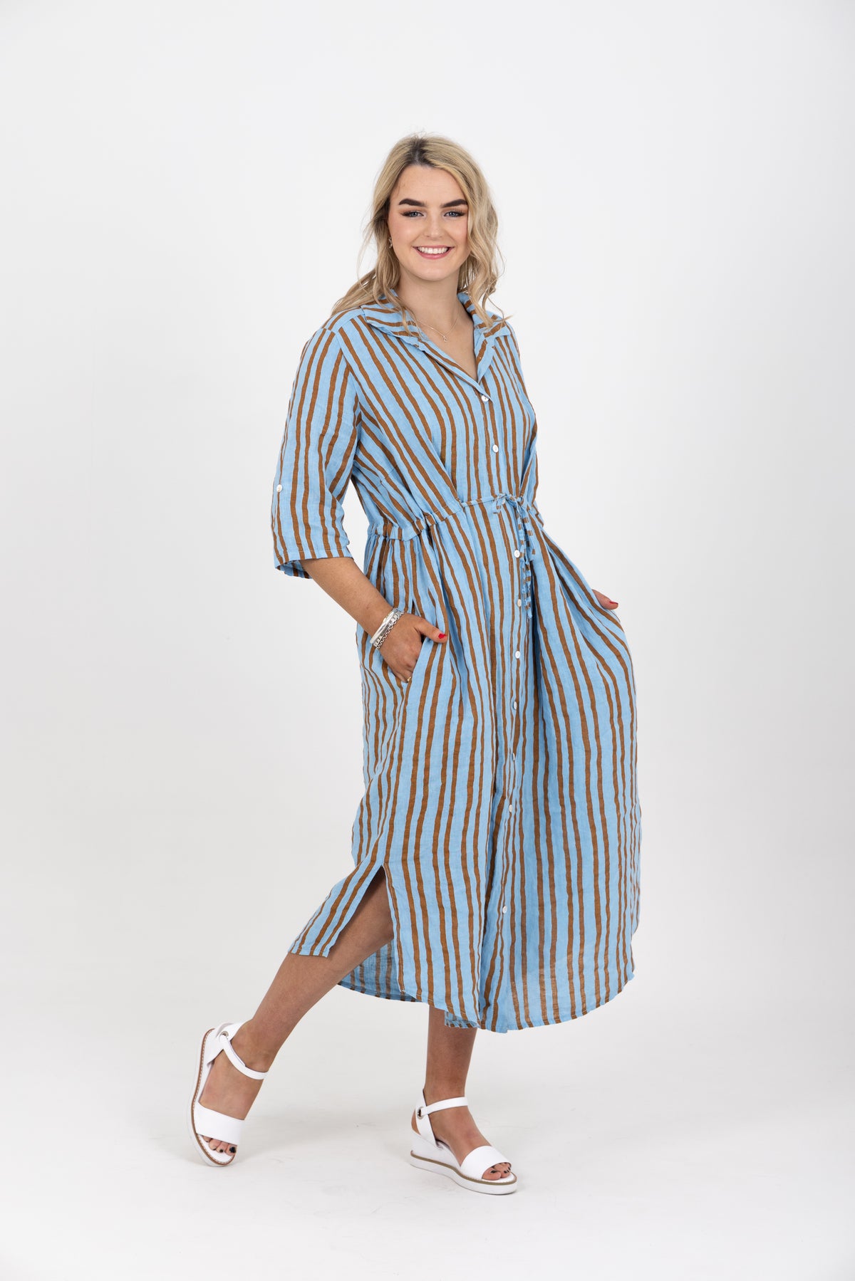 Scout Linen Stripe Maxi Dress Sky Tobacco