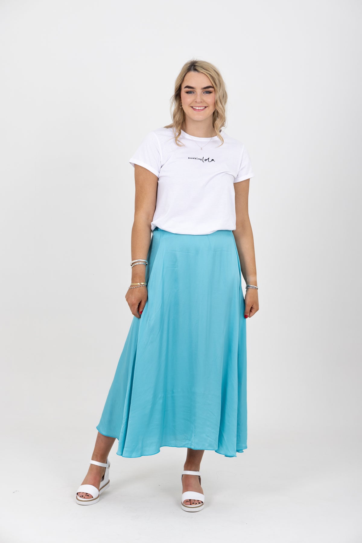 Wisteria Satin Maxi Skirt Turquoise