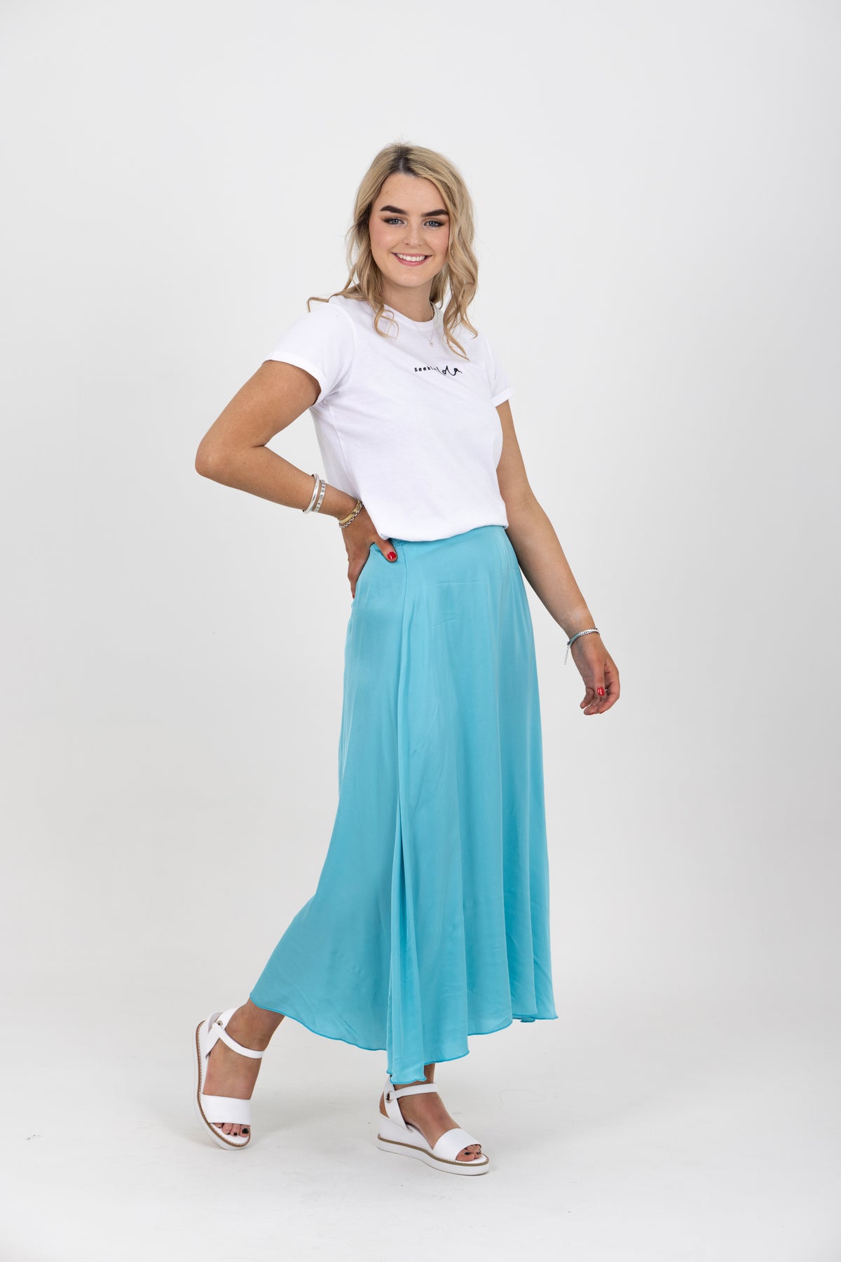 Wisteria Satin Maxi Skirt Turquoise