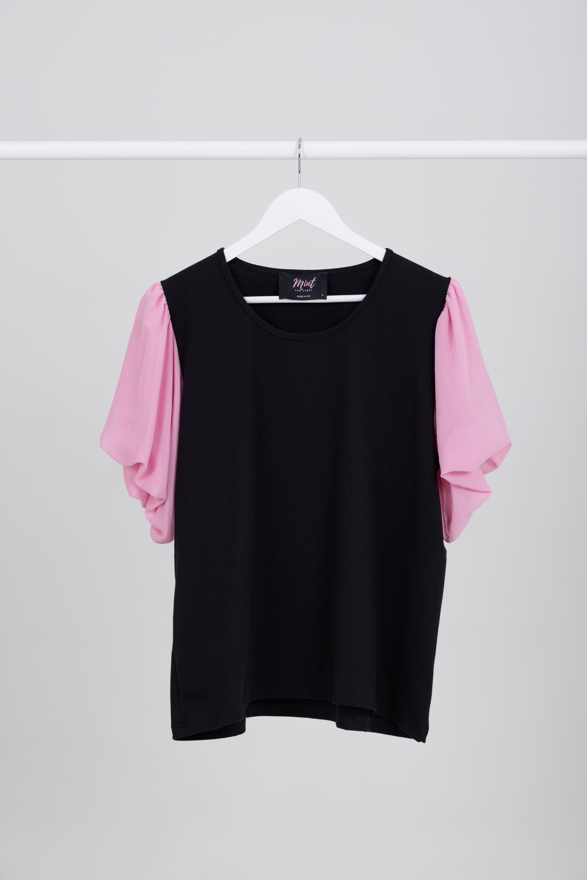 Peony Top Black With Pink Chiffon Sleeve