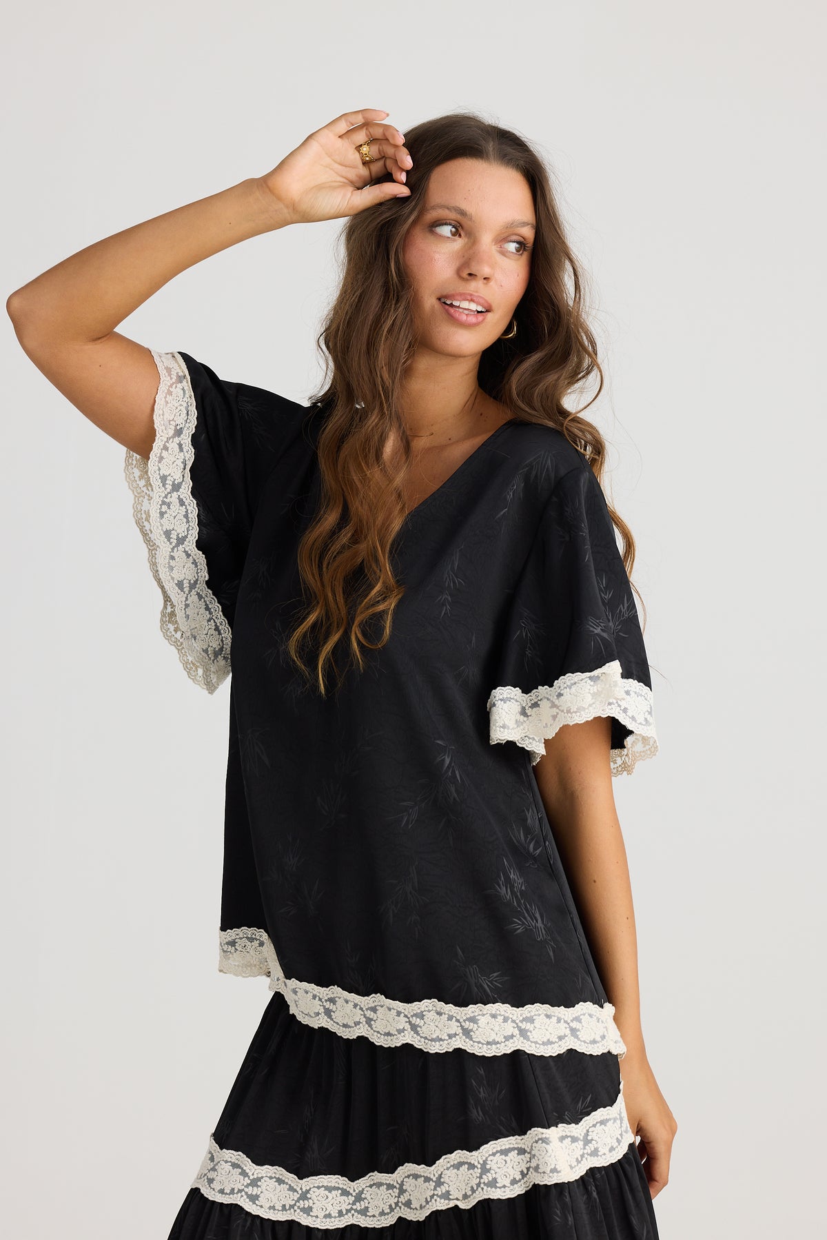 Allie Top Black Jacquard - PREORDER DELIVERY DUE EARLY DECEMBER