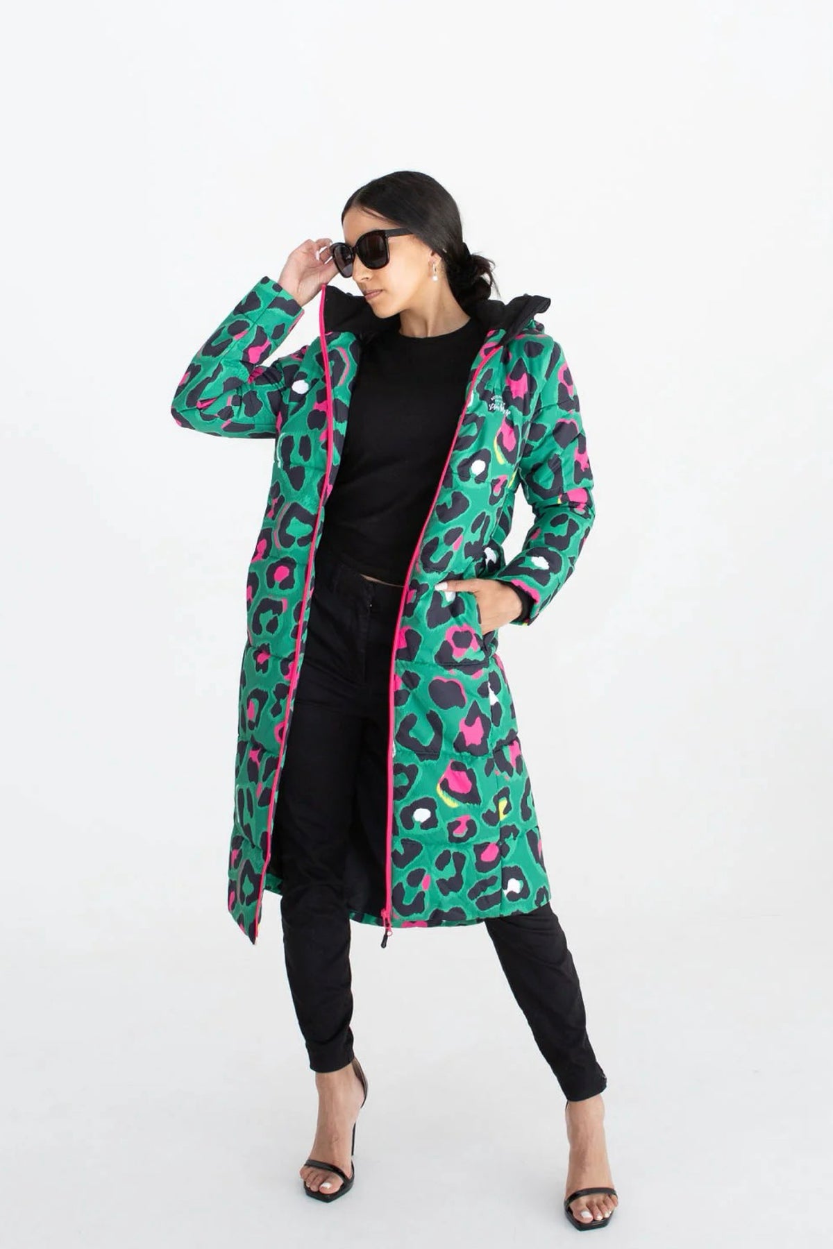 Leopard Pop Waterproof Longline Puffer Coat