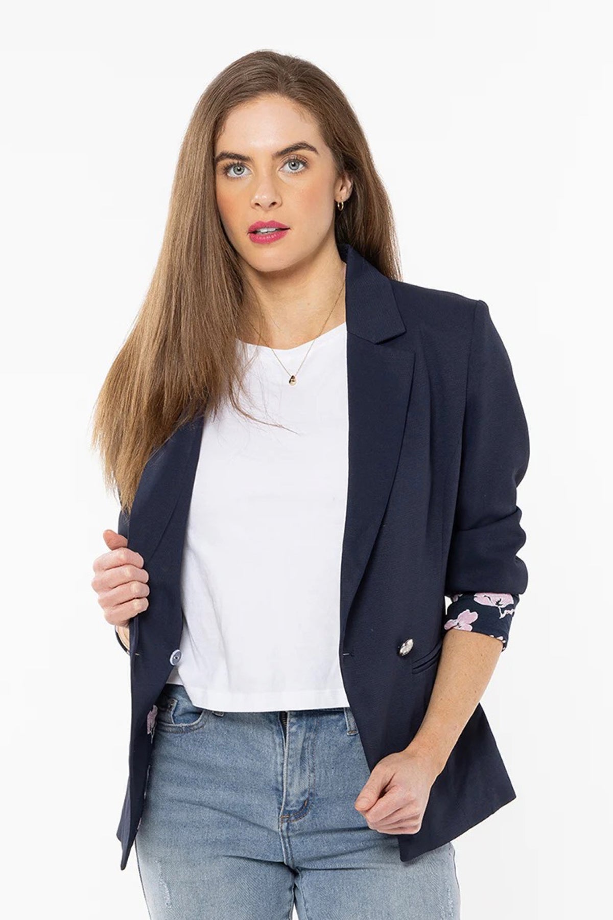 Navy Jordanna With Floral Lining Blazer