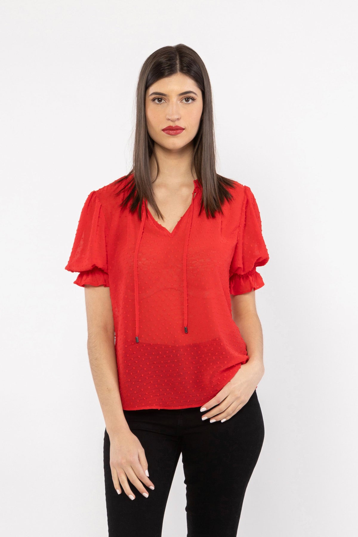 Honey Blouse Red Dobby