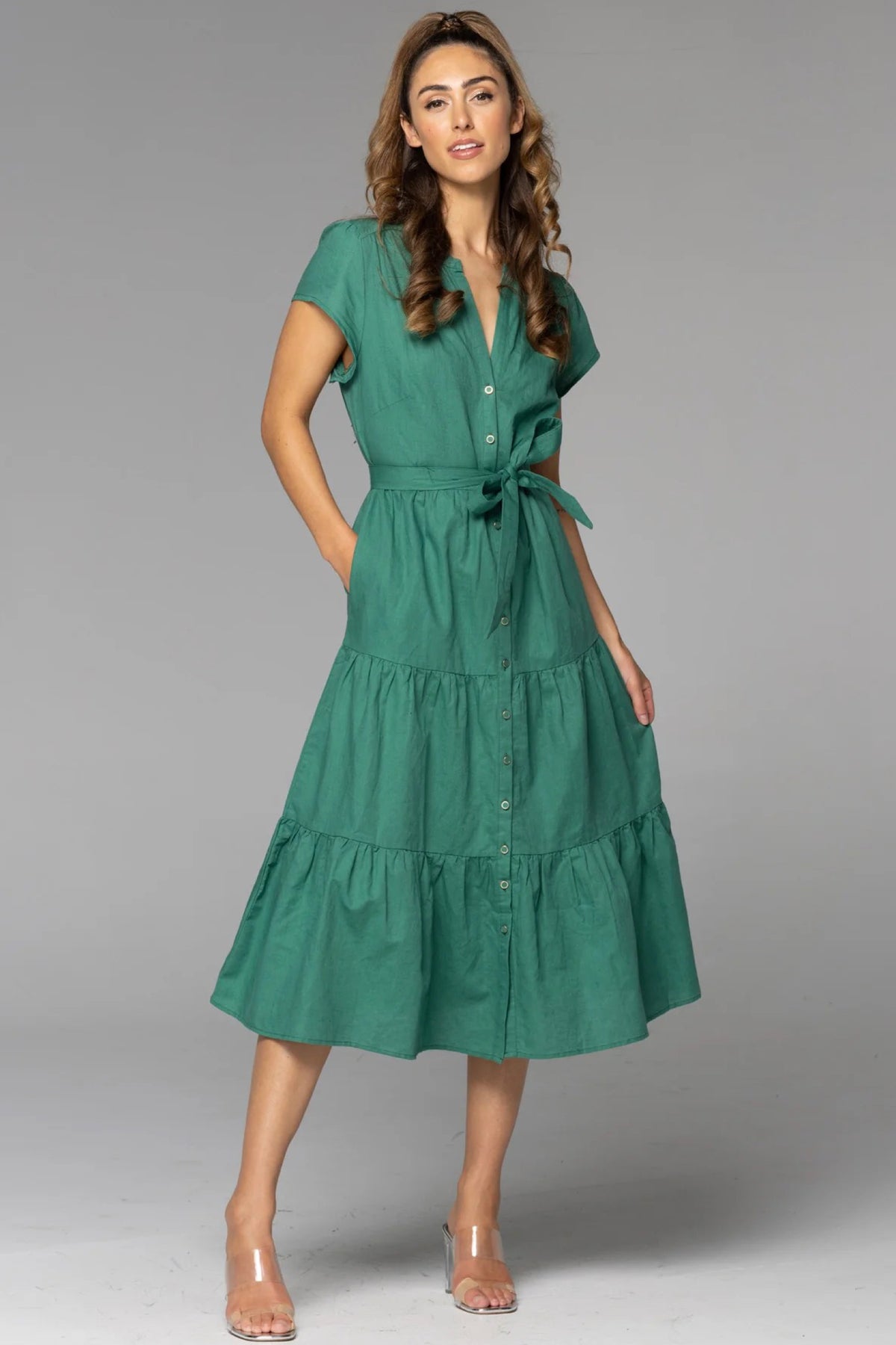 Higher Ground Midi Shirt Dress Jade Green