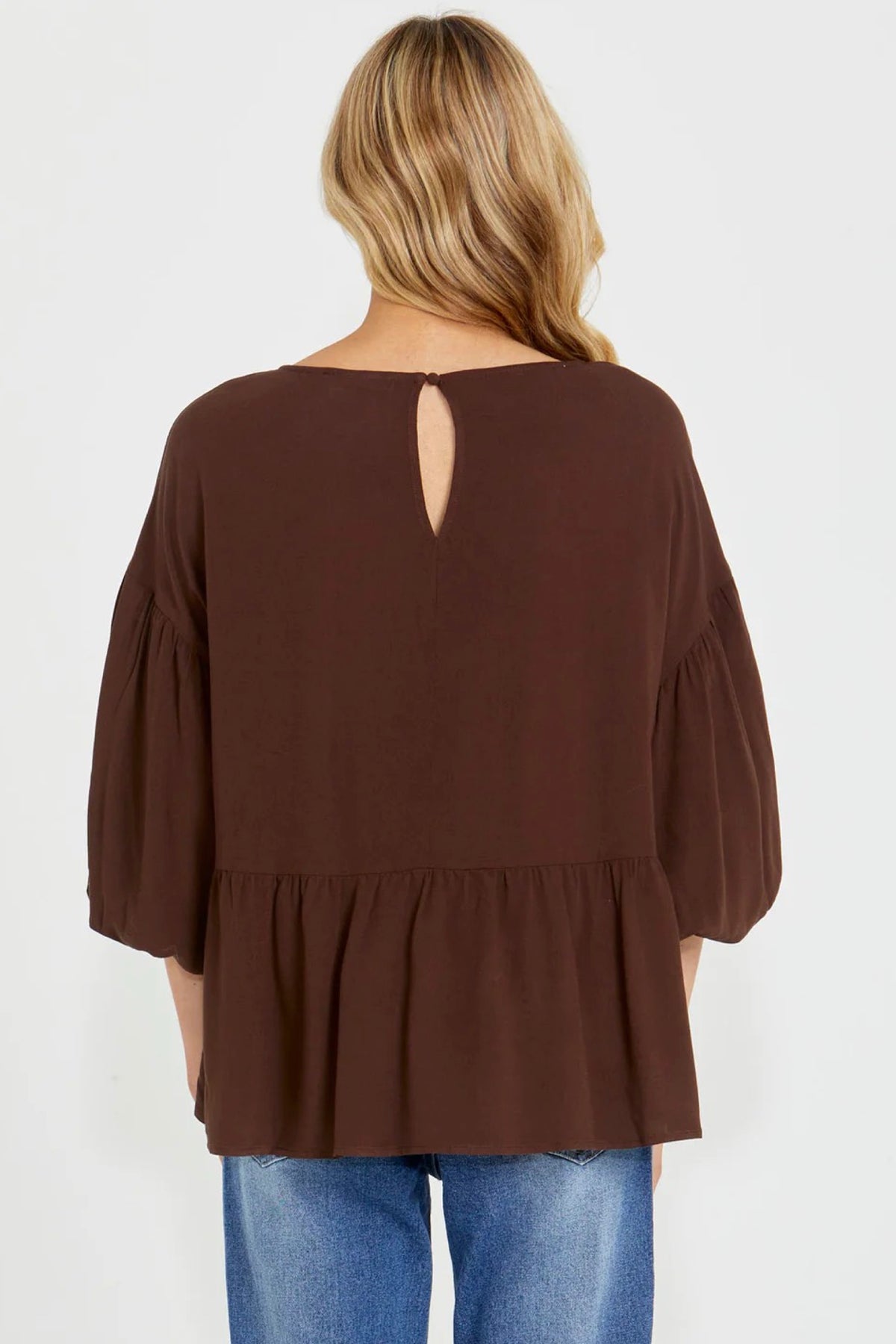 Yasmin Bubble Sleeve Top Chocolate