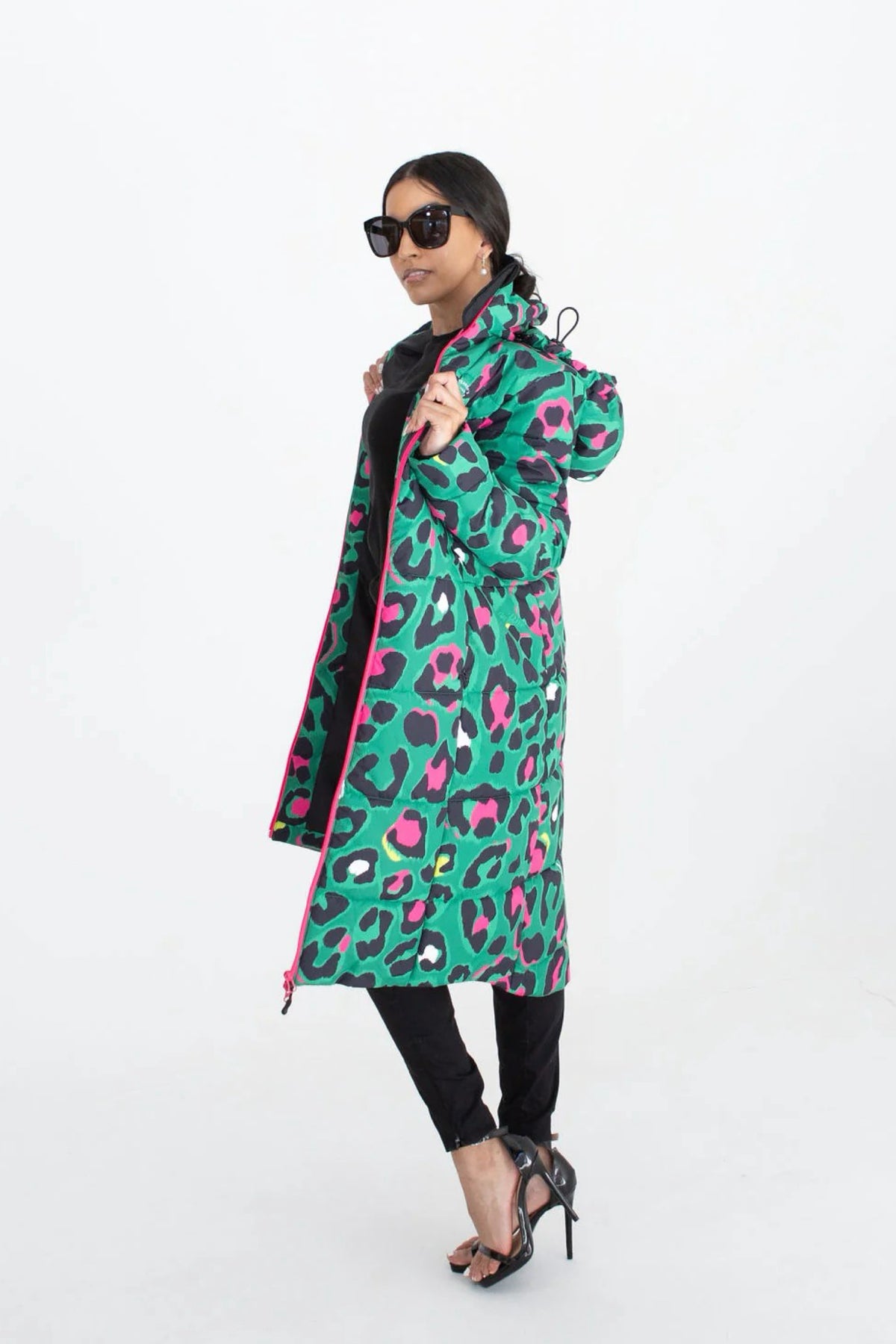 Leopard Pop Waterproof Longline Puffer Coat