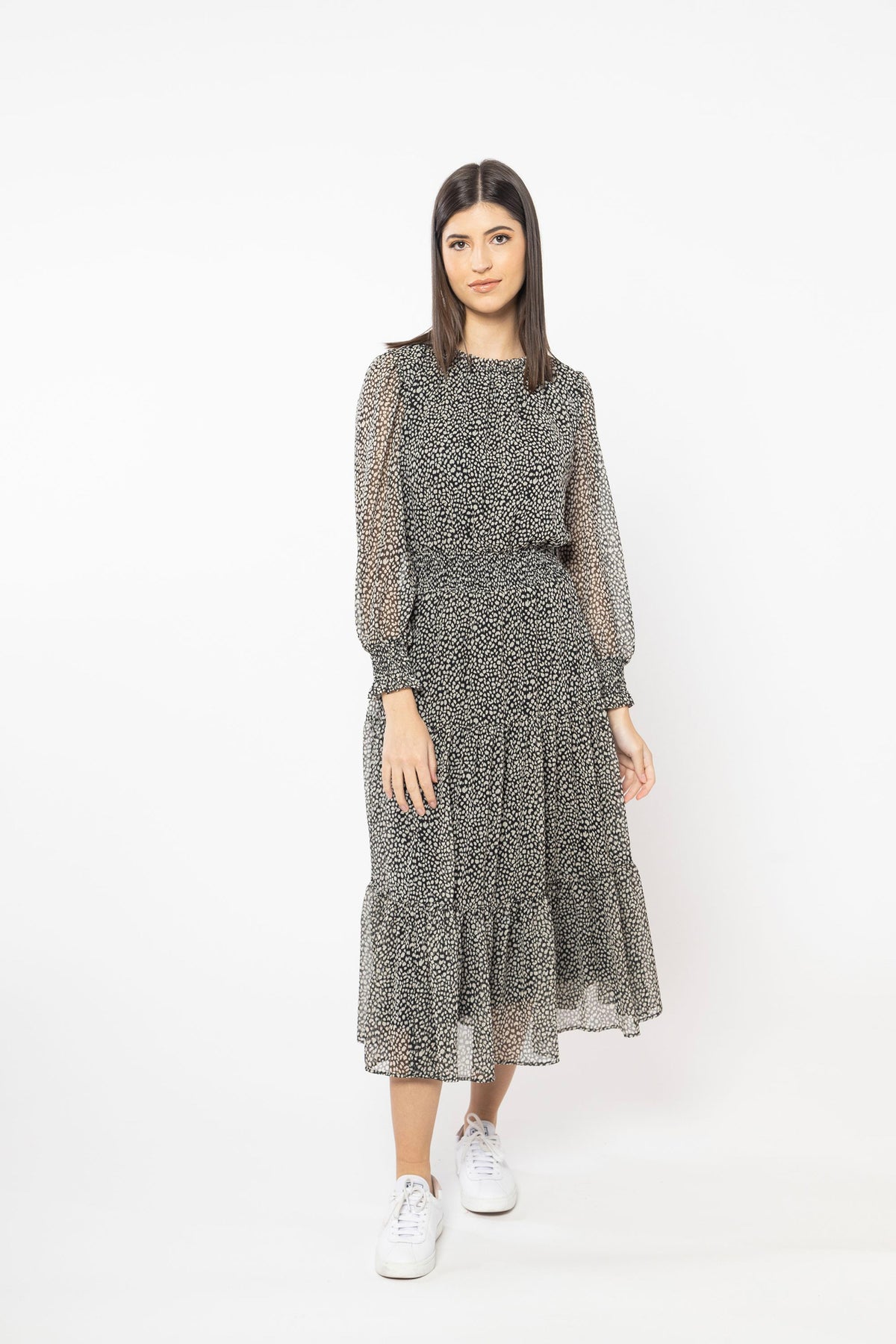 Serene Dress Long Sleeve Black Leopard