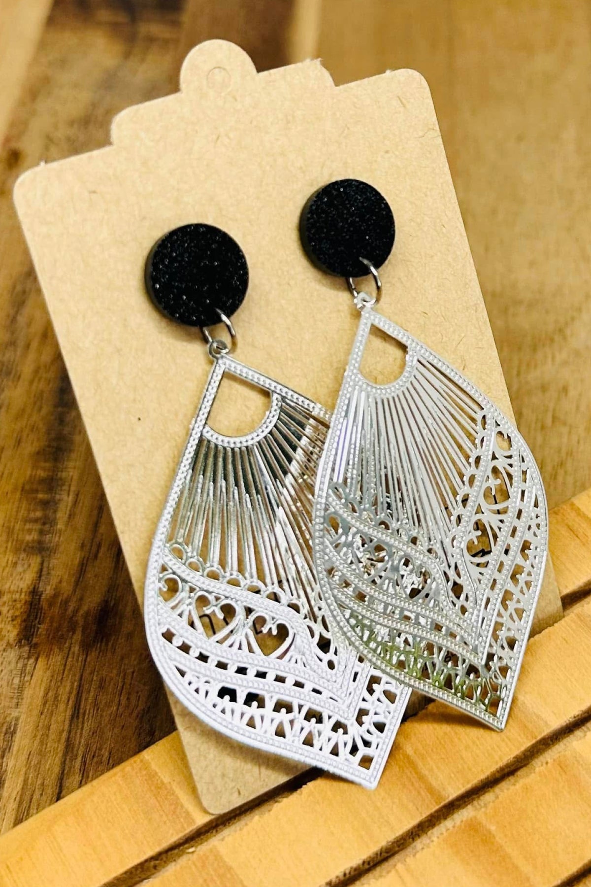 Silver With Black Stud Long Dangles