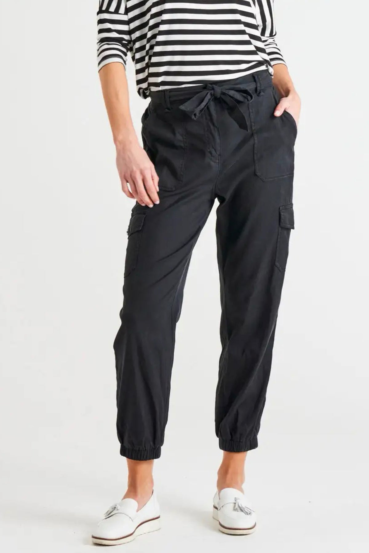 Canterbury Lyocell High Rise Elastic Waist Cargo Pants Charcoal