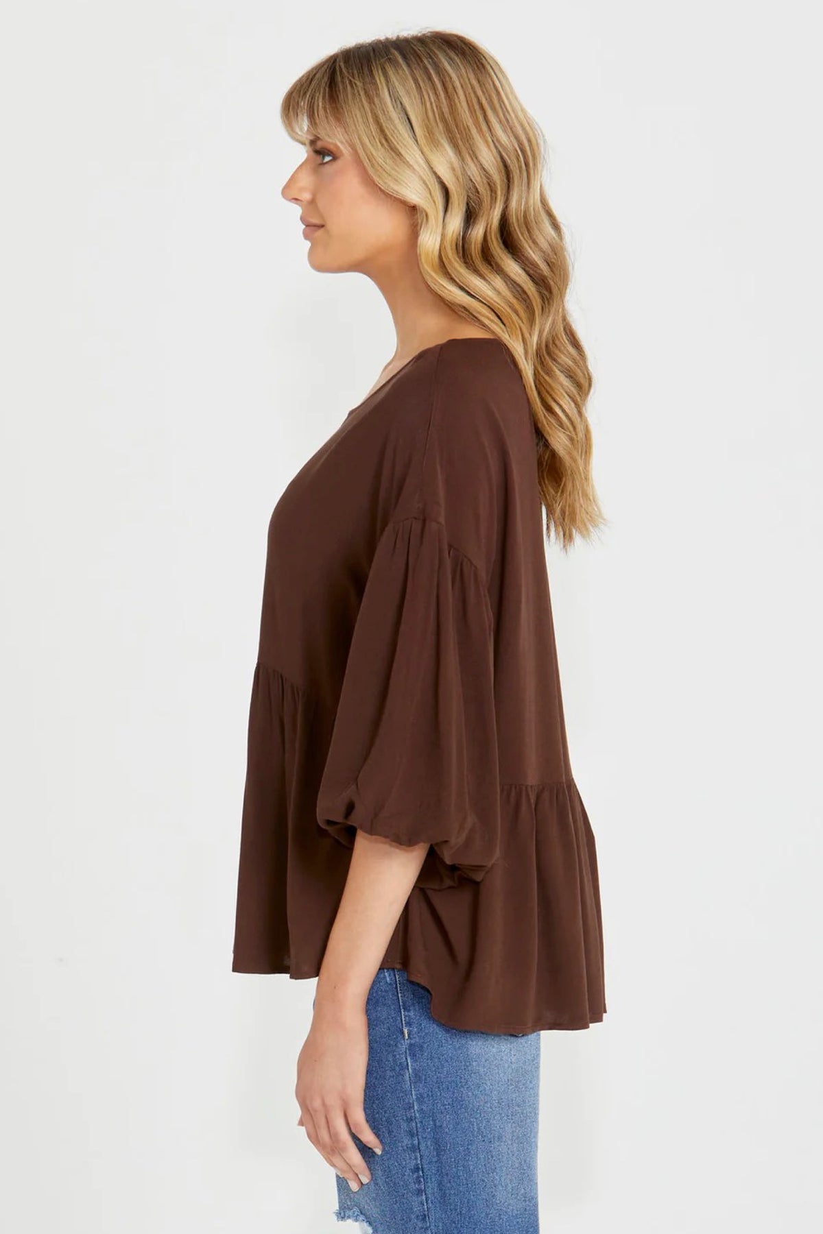 Yasmin Bubble Sleeve Top Chocolate