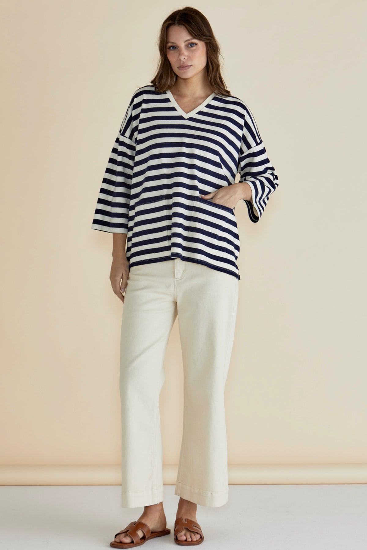 Raven Top Navy Cream Stripe