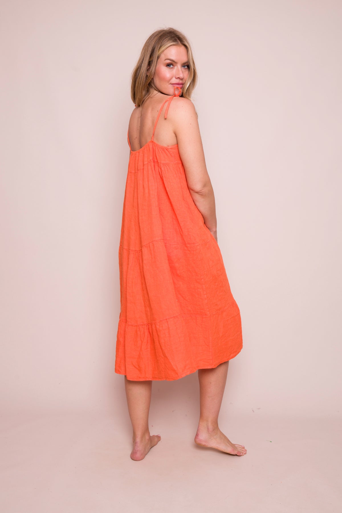 Sapphire Linen Baby Doll Dress Orange