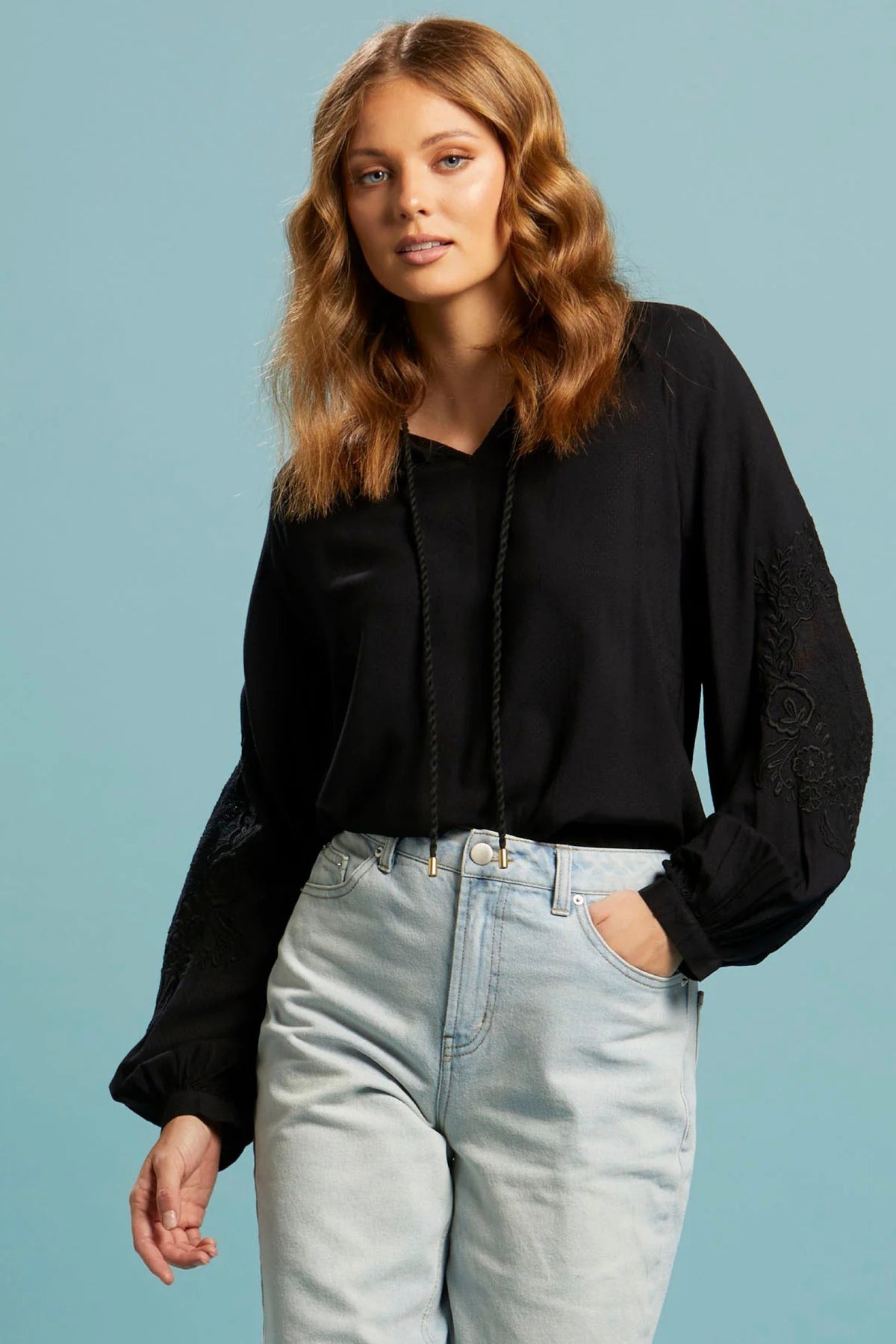 Unholy Embroidered Sleeve Top Black