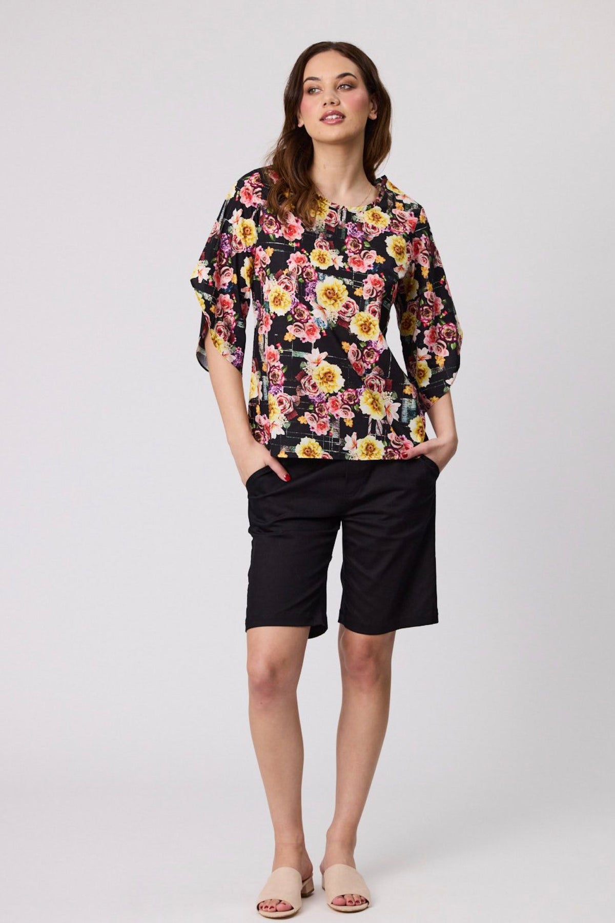 Venice Print Top Black