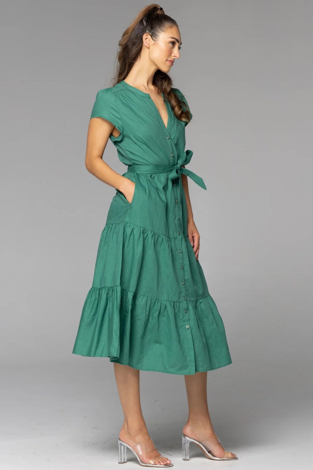 Higher Ground Midi Shirt Dress Jade Green