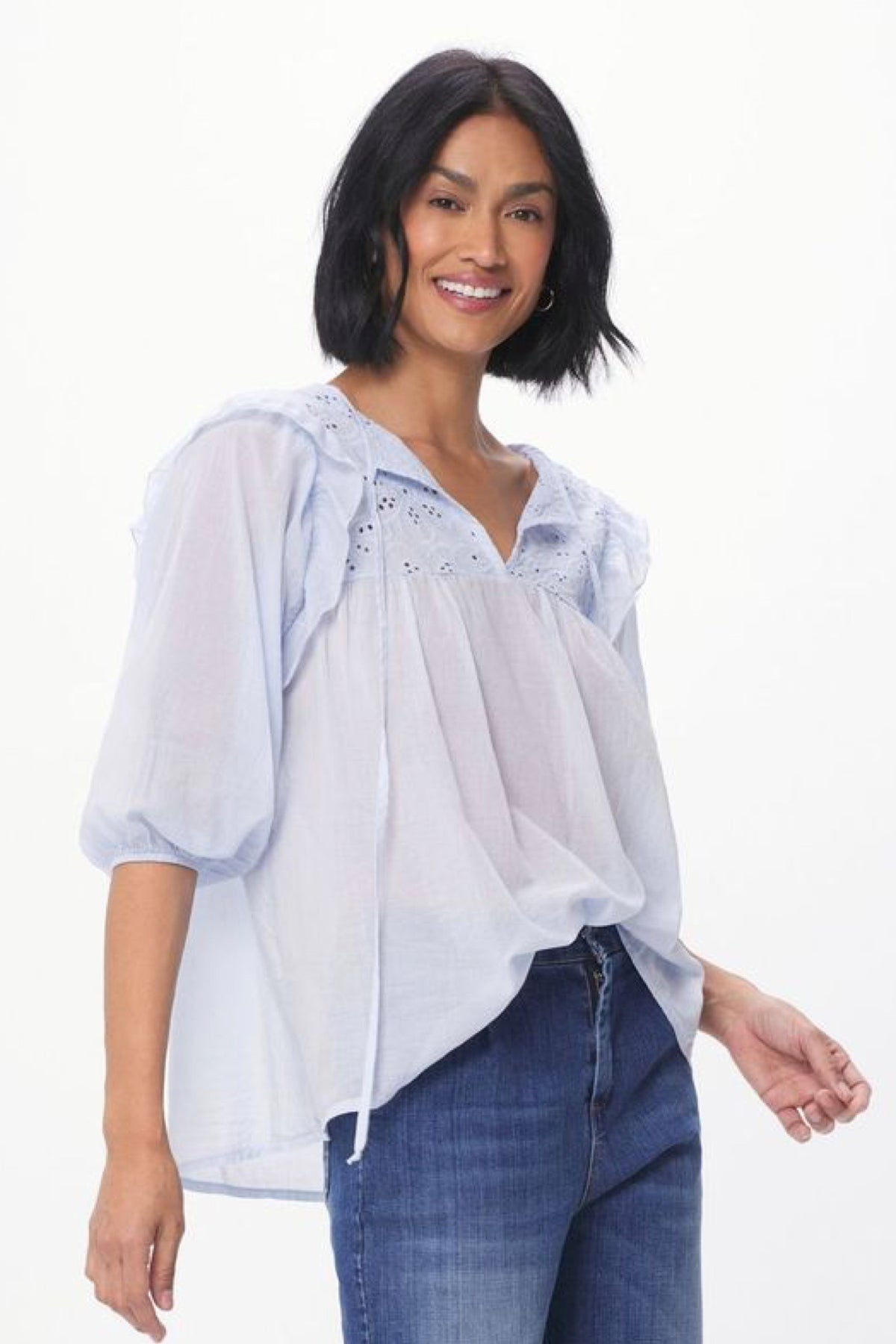 Rimini Sheer Cotton Blouse Cloud Blue