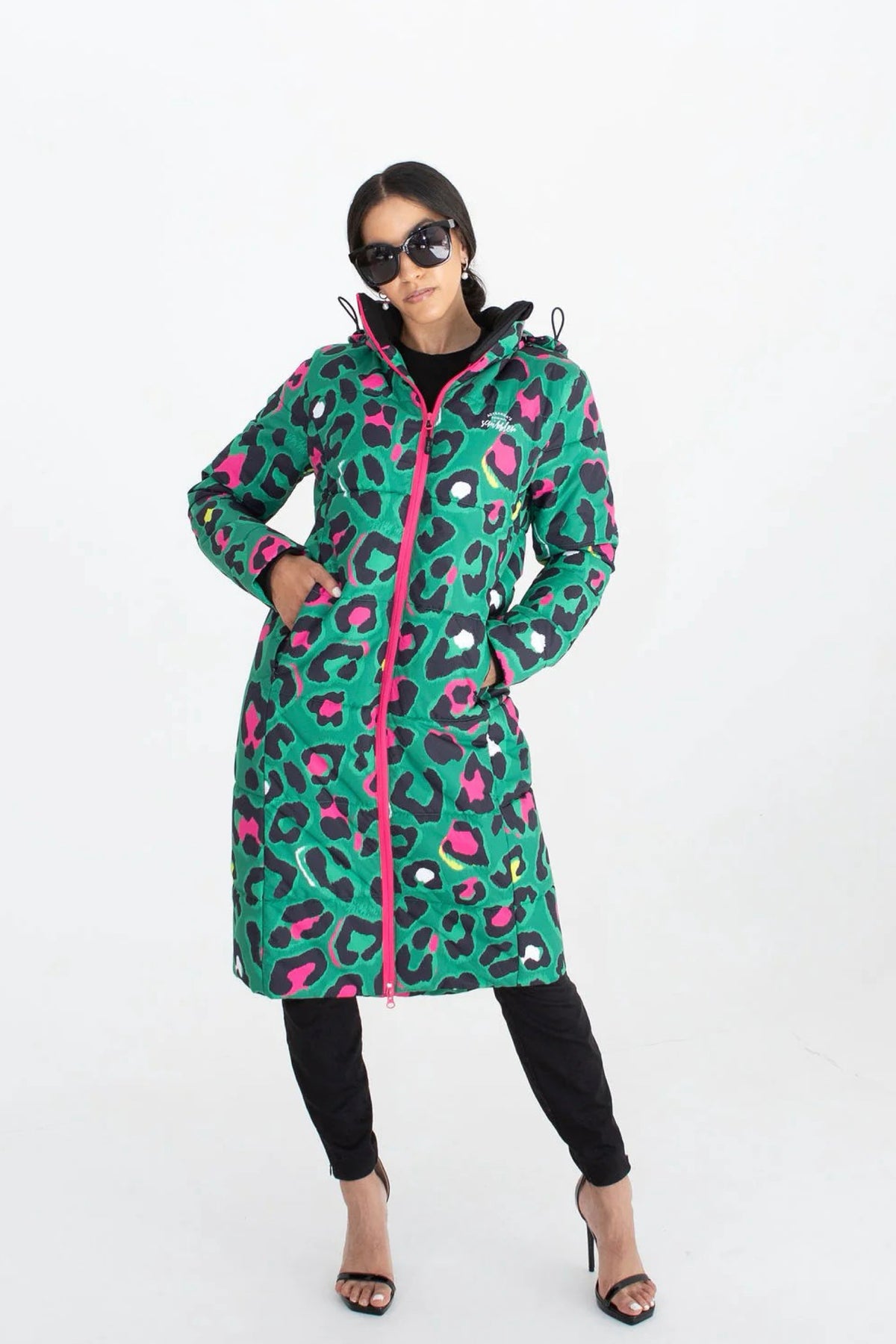 Leopard Pop Waterproof Longline Puffer Coat