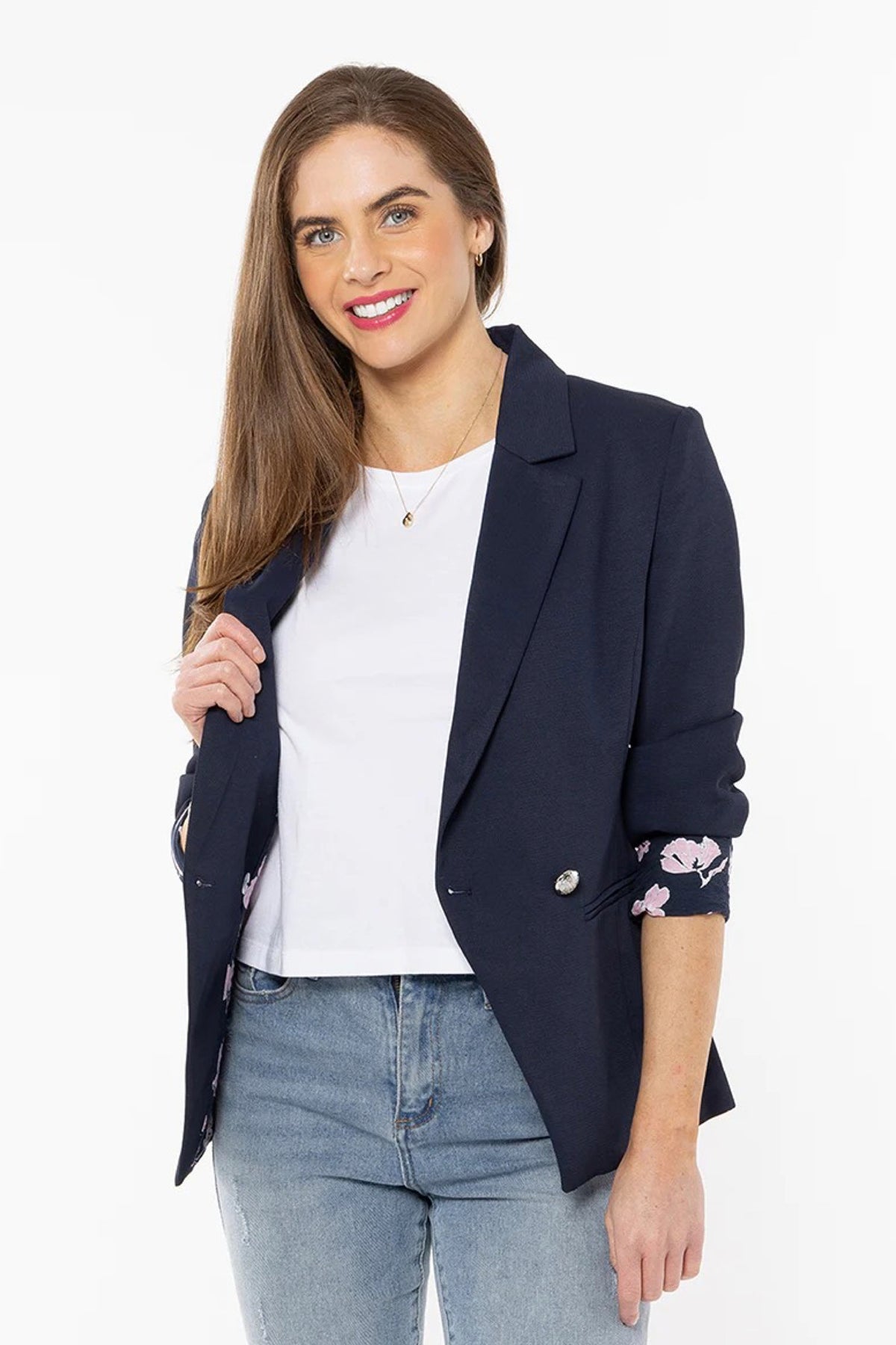 Navy Jordanna With Floral Lining Blazer