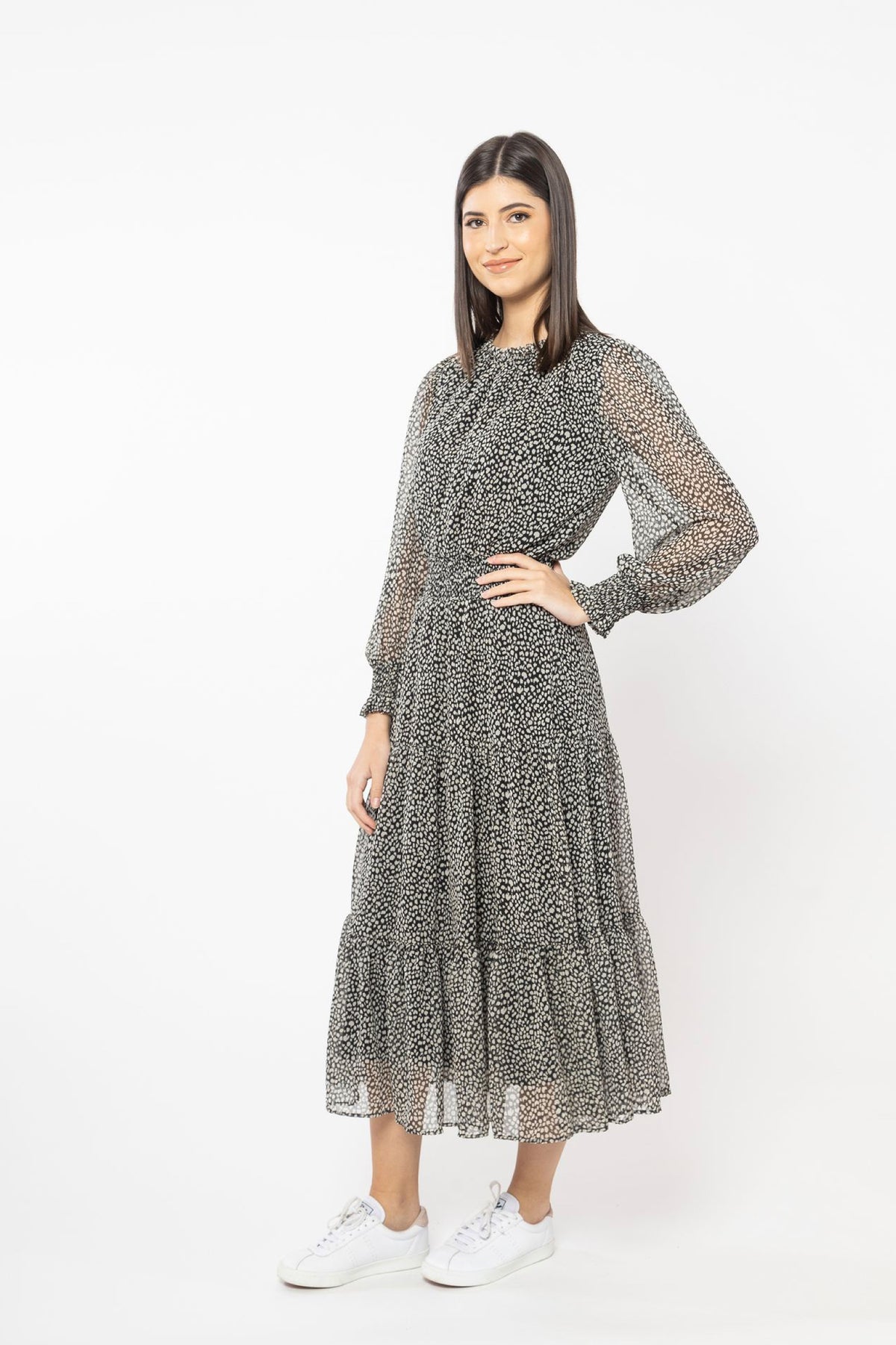 Serene Dress Long Sleeve Black Leopard