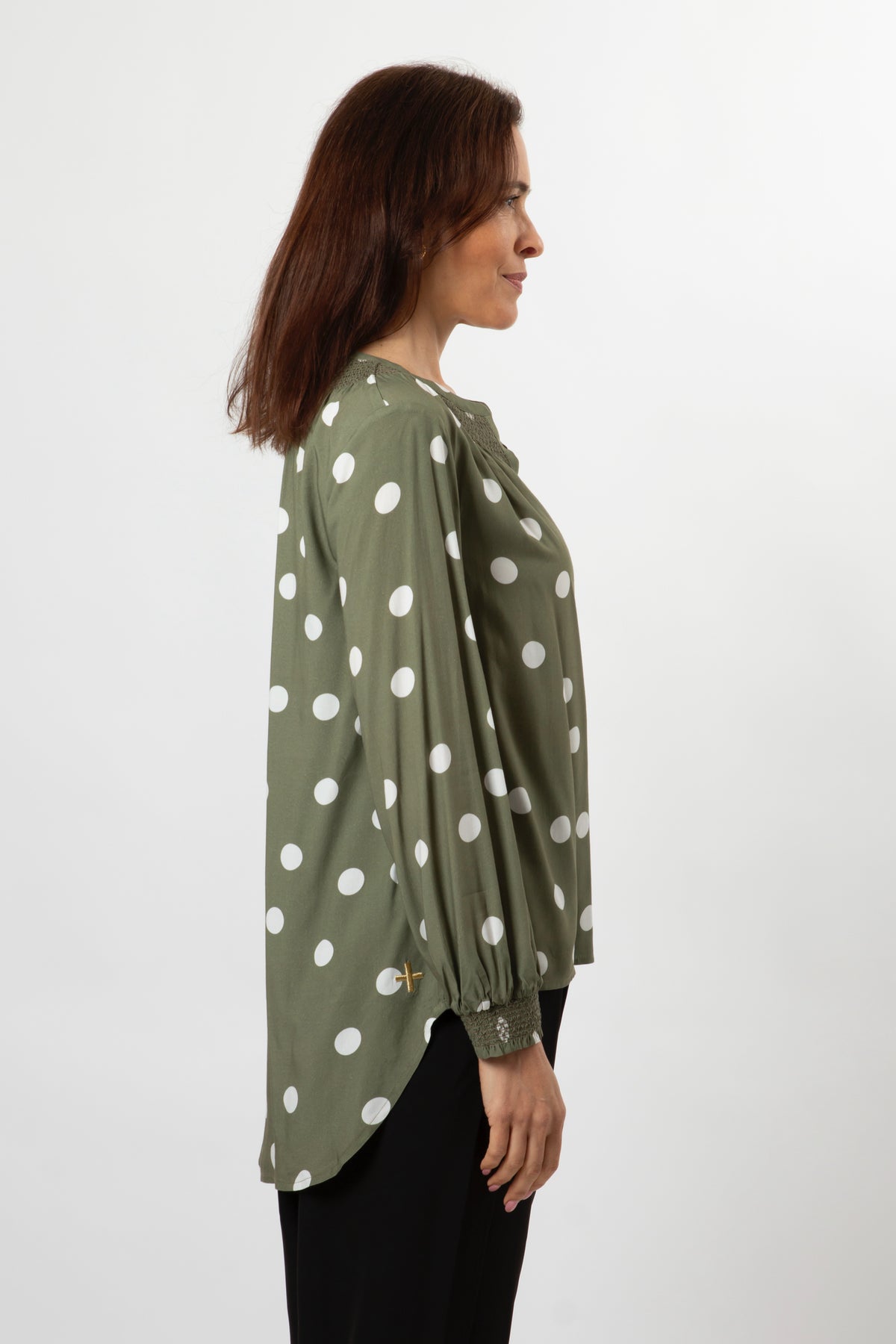 Polly Blouse Olive Spot