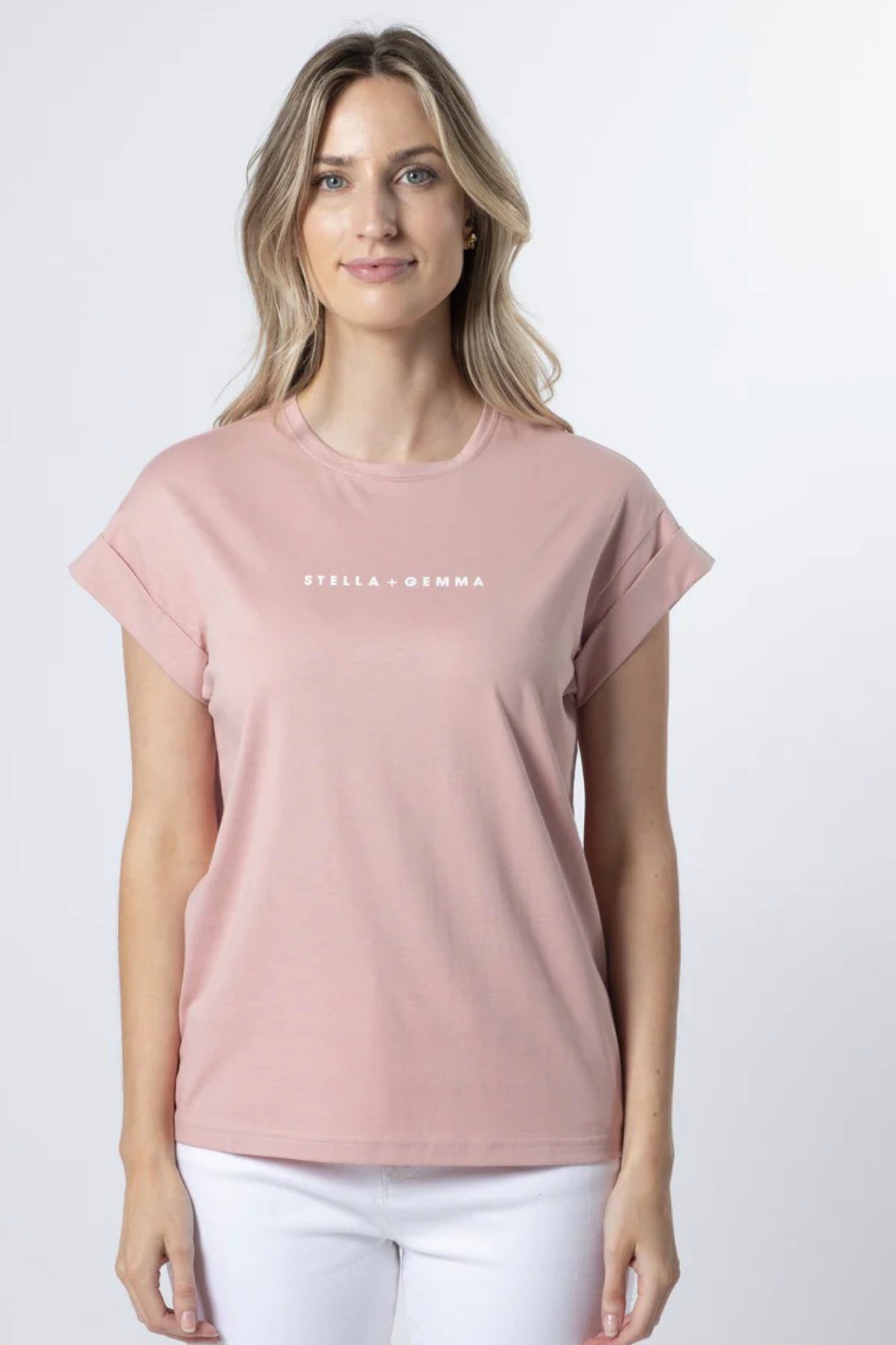 Cuffed Sleeve T-Shirt Rose With White Gold