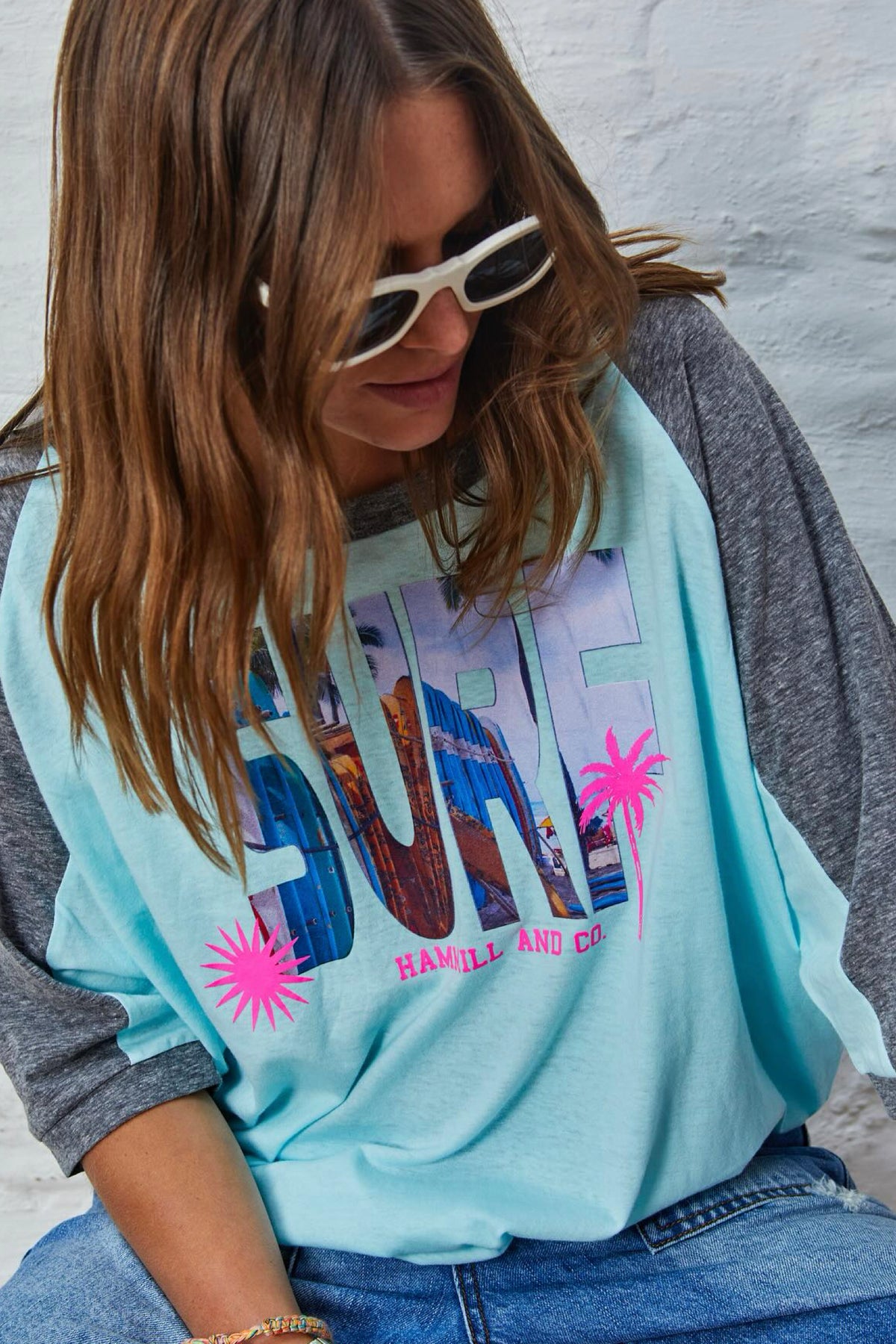 Surf Batwing Tee Aqua Charcoal