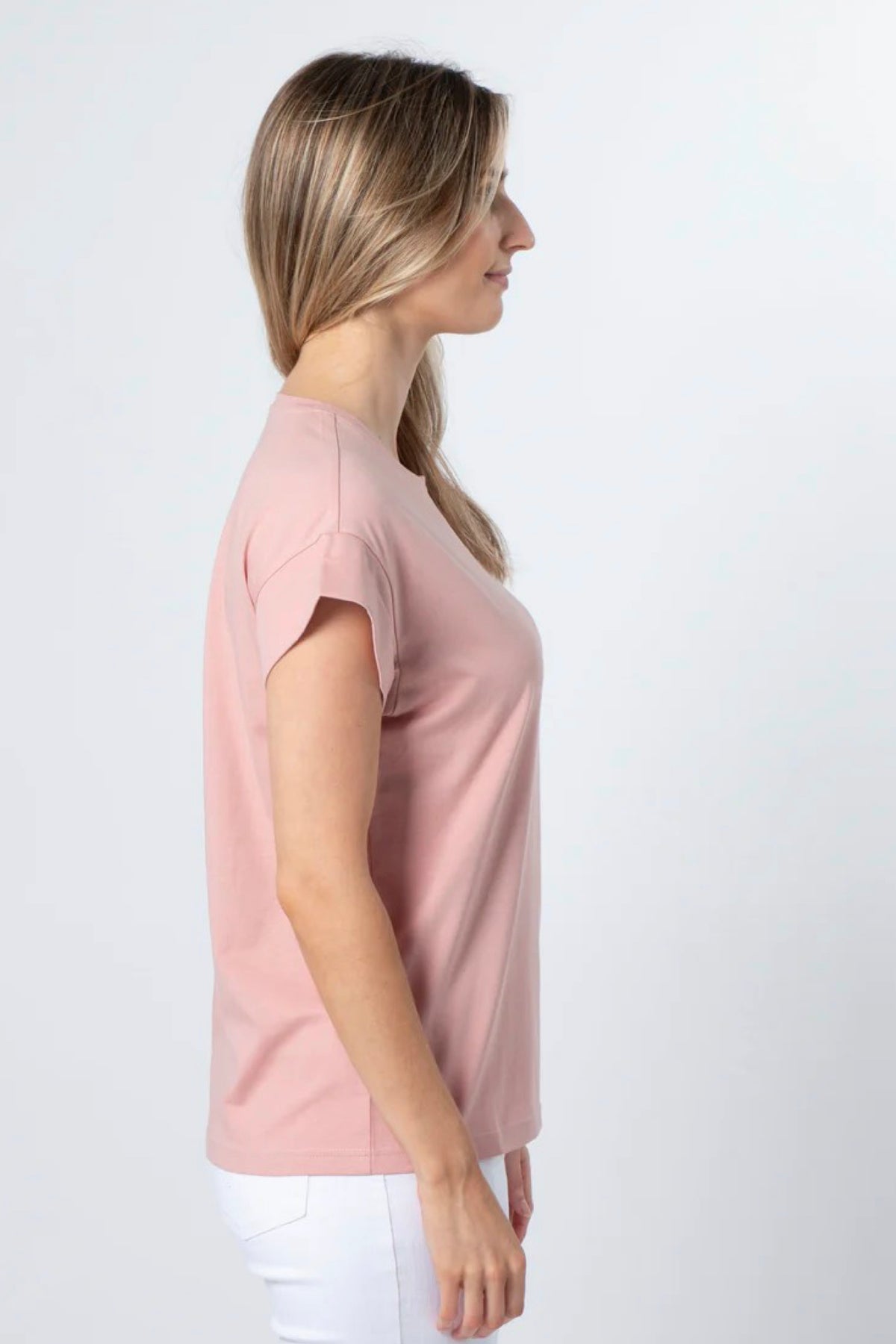 Cuffed Sleeve T-Shirt Rose With White Gold