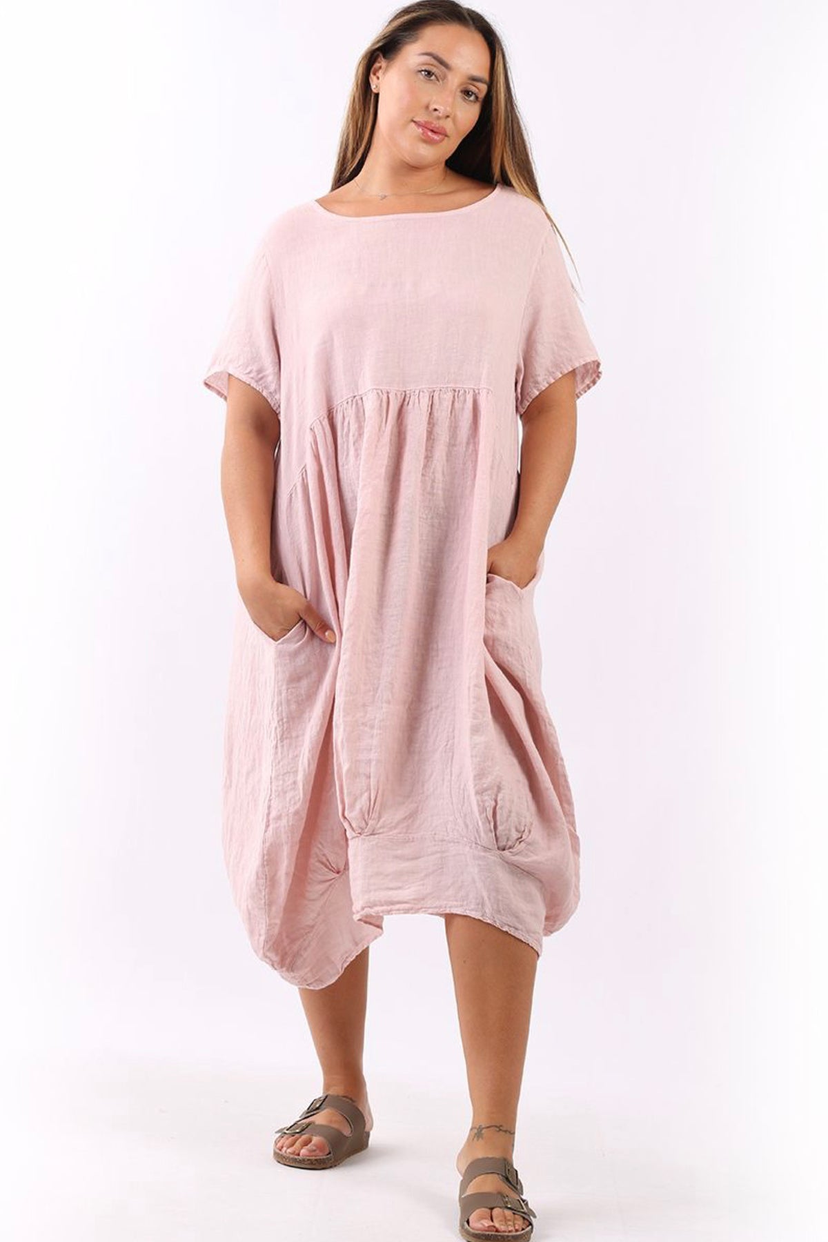 Mila Linen Dress Pale Pink