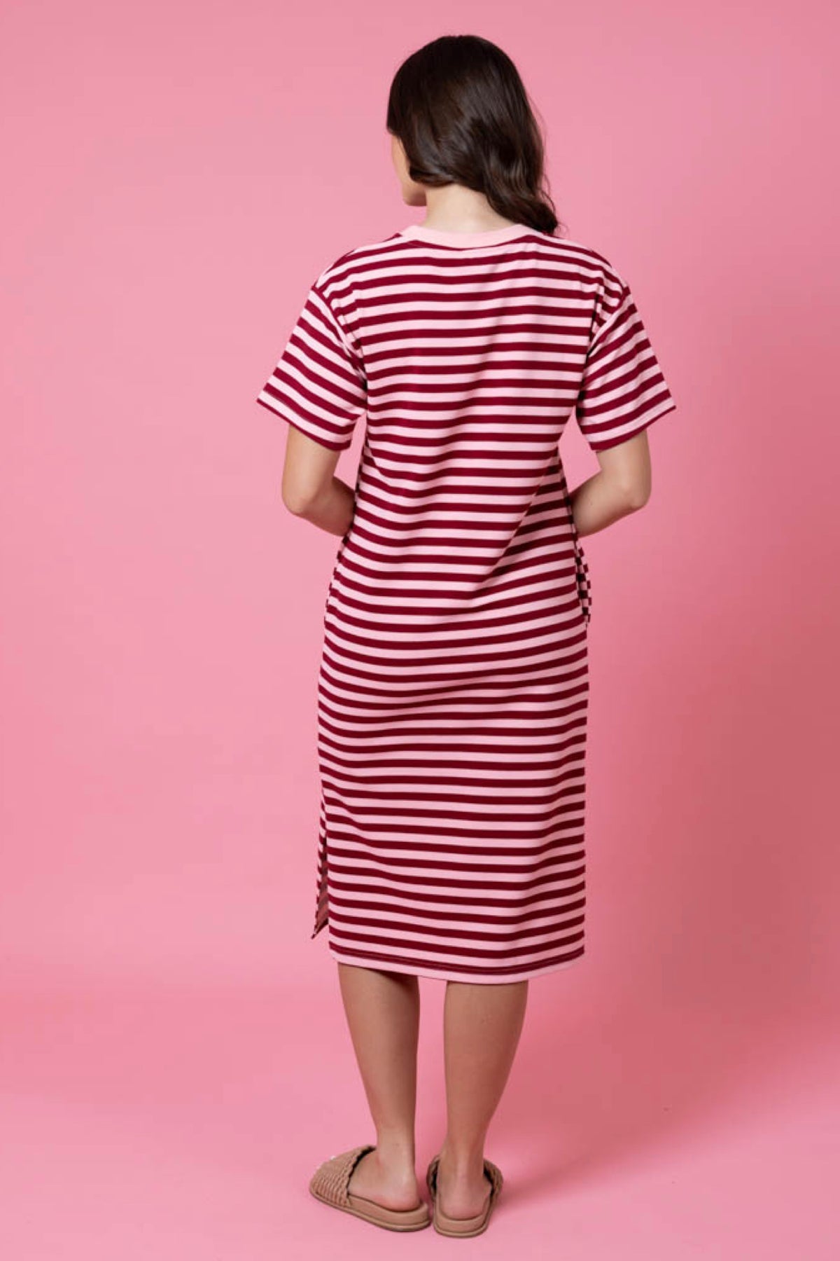 Aden T-Shirt Dress Maroon Stripe