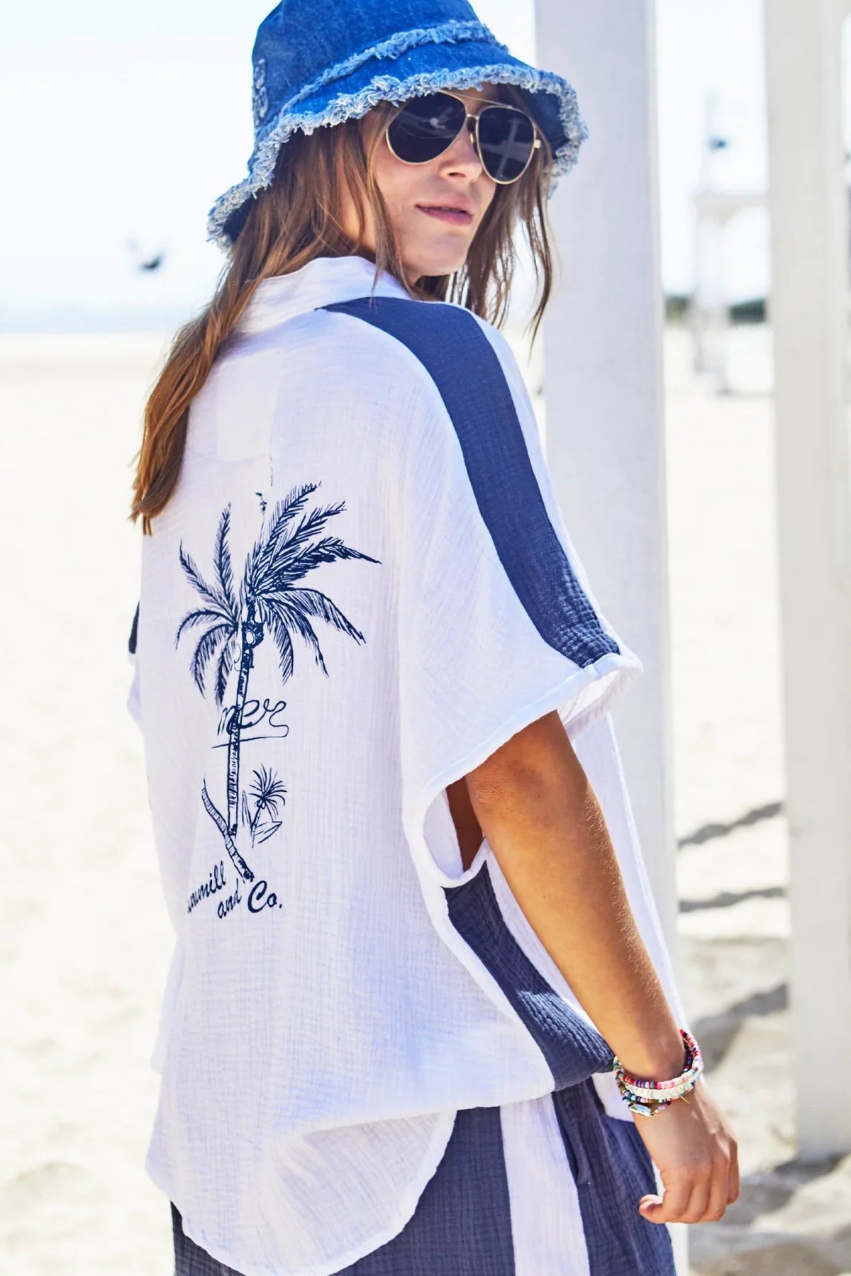 Resort Beach Shirt White Navy