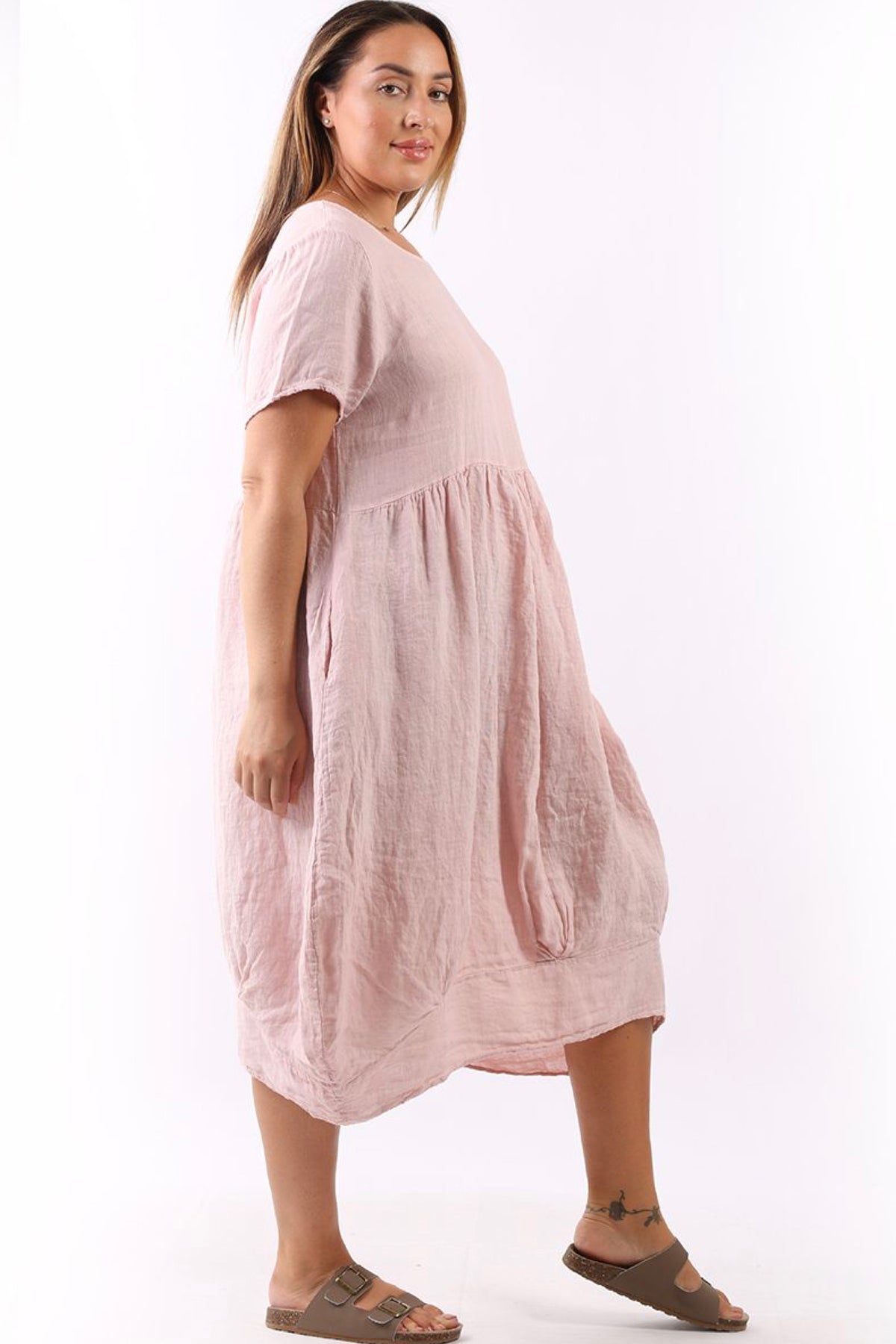 Mila Linen Dress Pale Pink