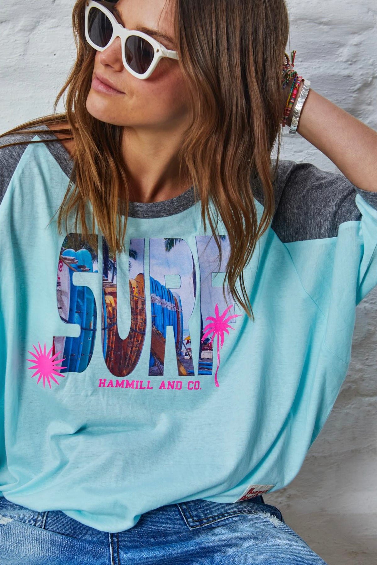 Surf Batwing Tee Aqua Charcoal