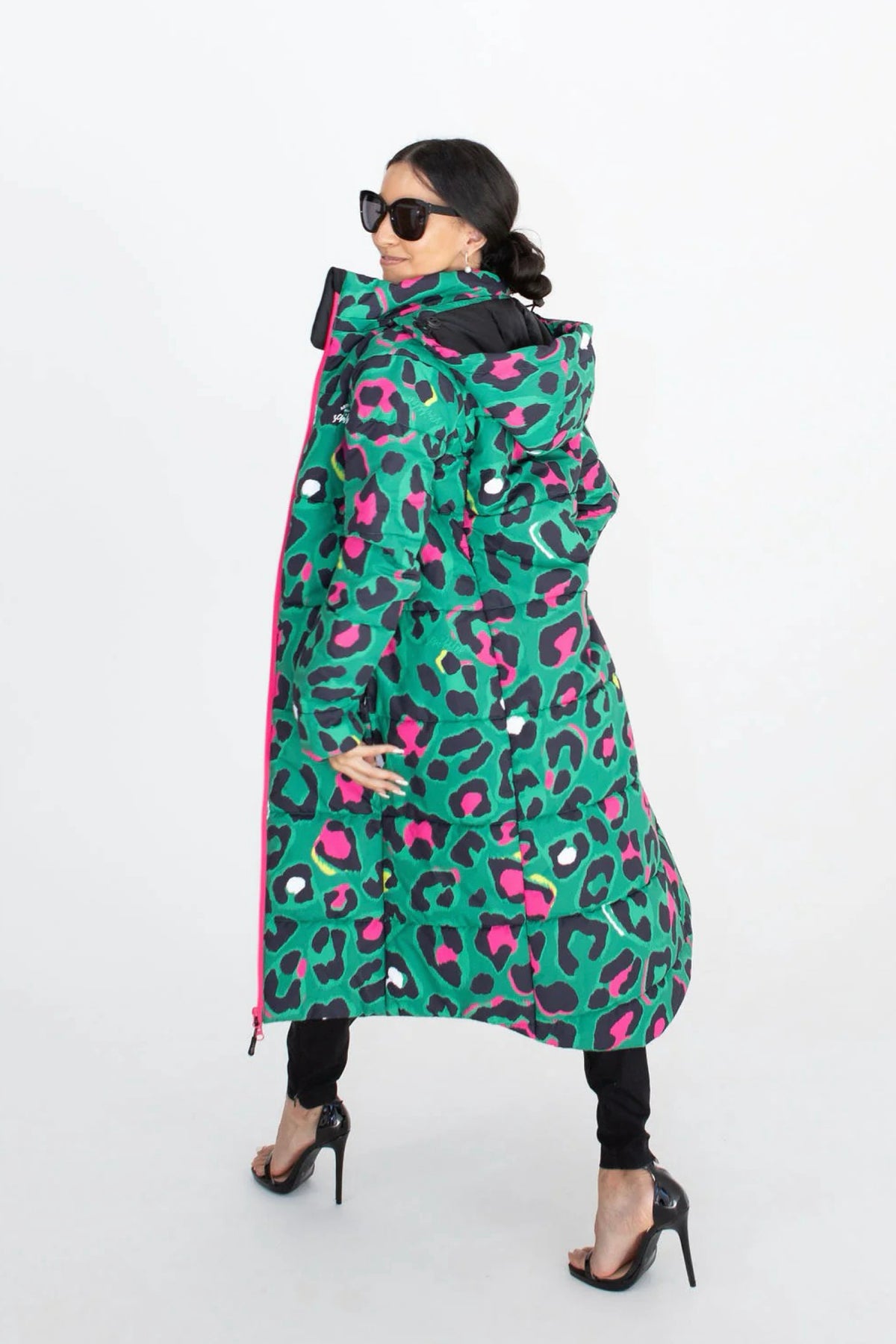 Leopard Pop Waterproof Longline Puffer Coat