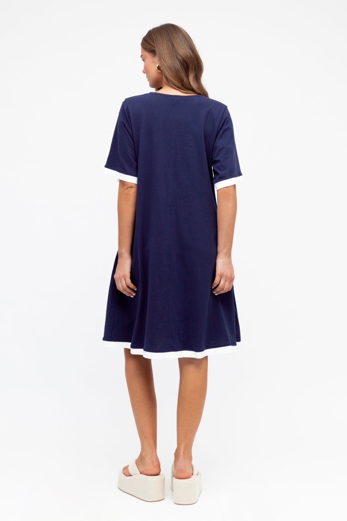 Navy Dress With White Trim