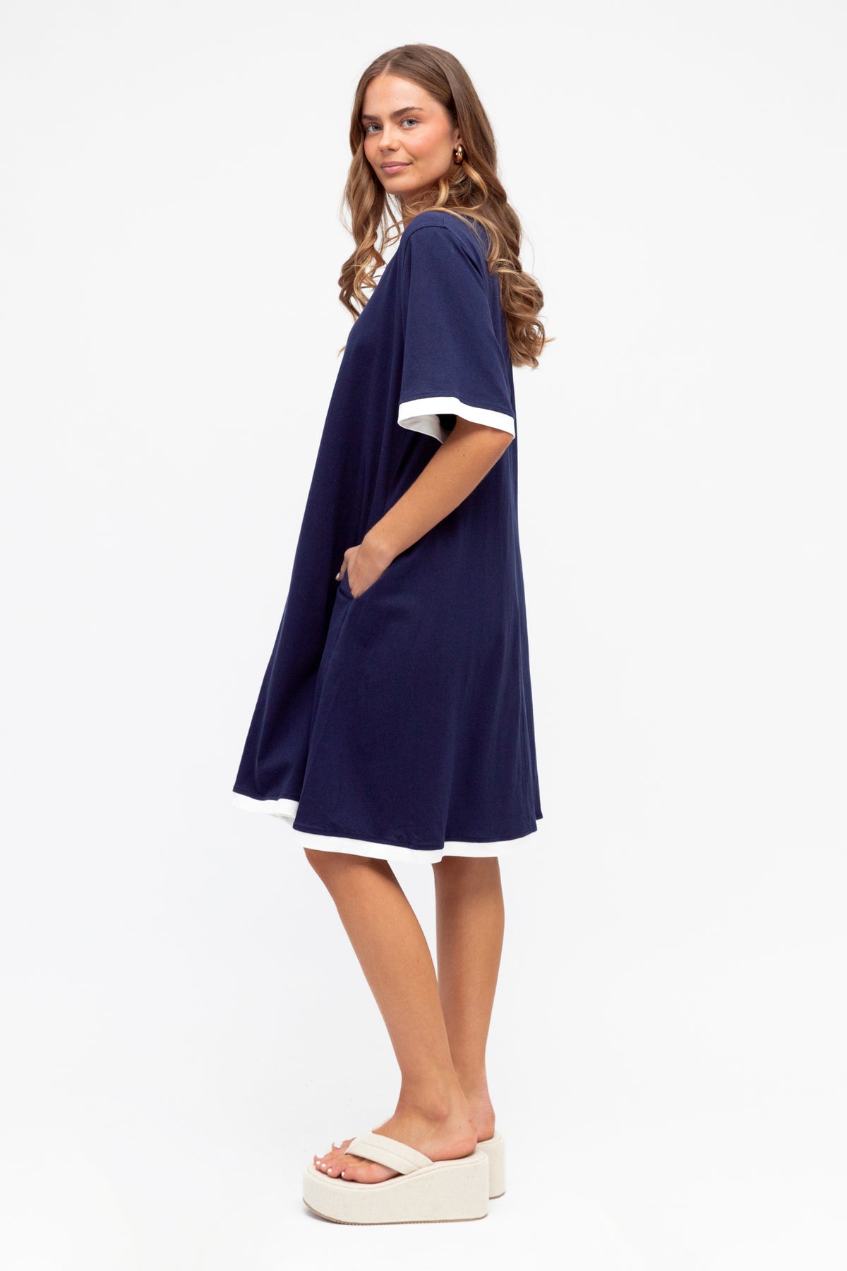 Navy Dress With White Trim