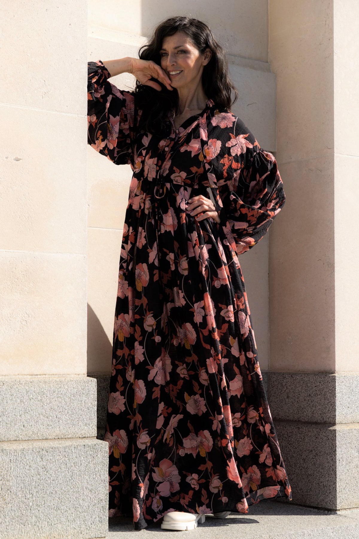 Botanical Maxi Dress Black Floral Viscose