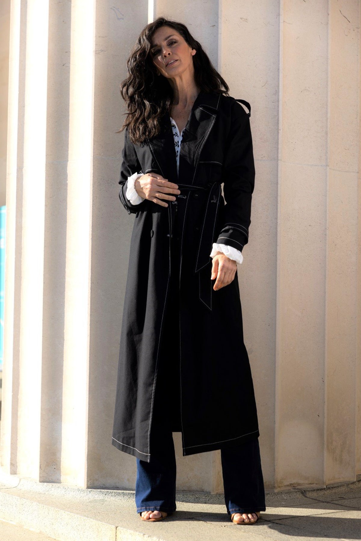 Swan Trench Coat Black and White Linen