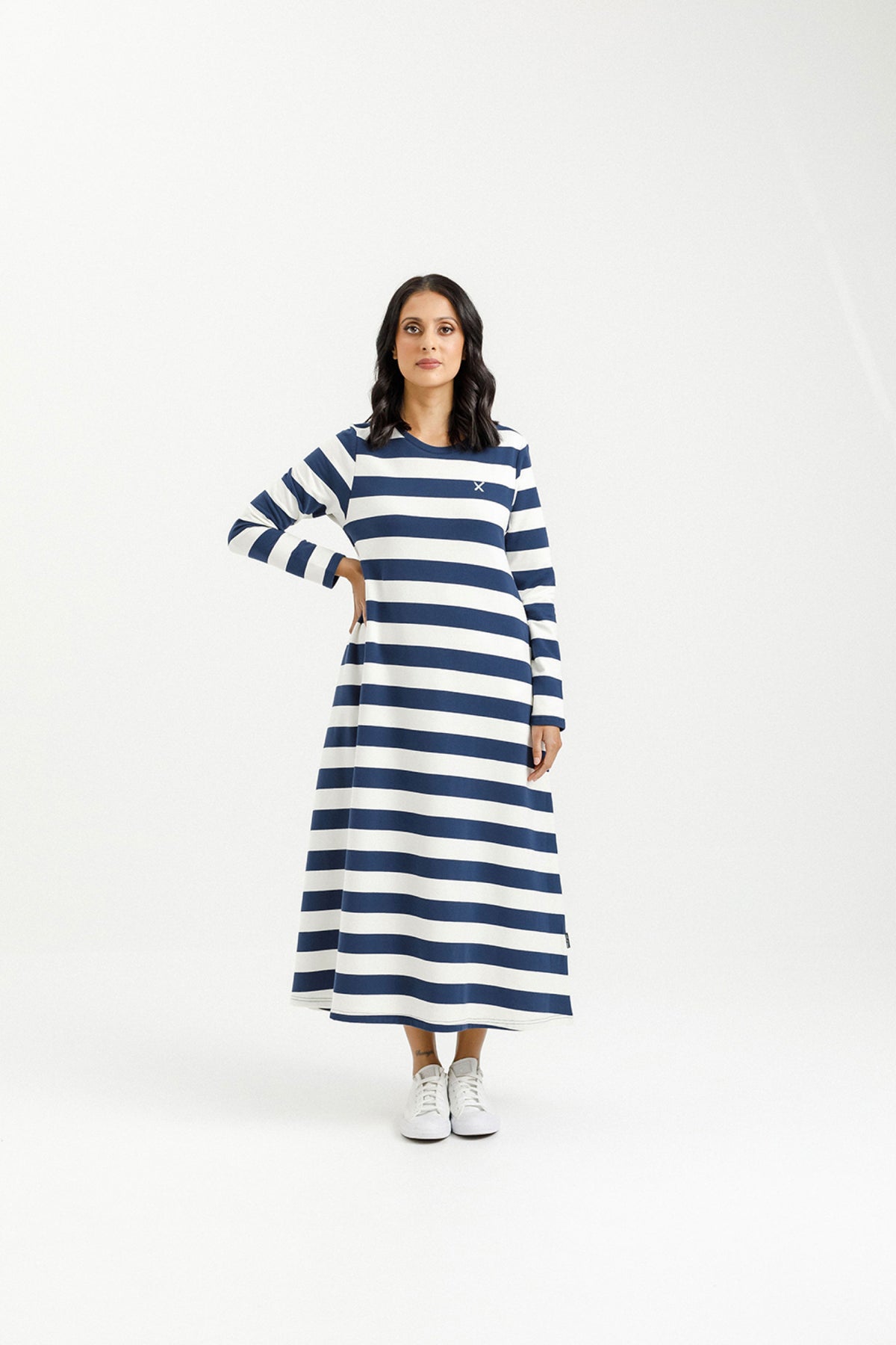 Kinsley Midi Dress Indigo Blue Stripe With Mini X