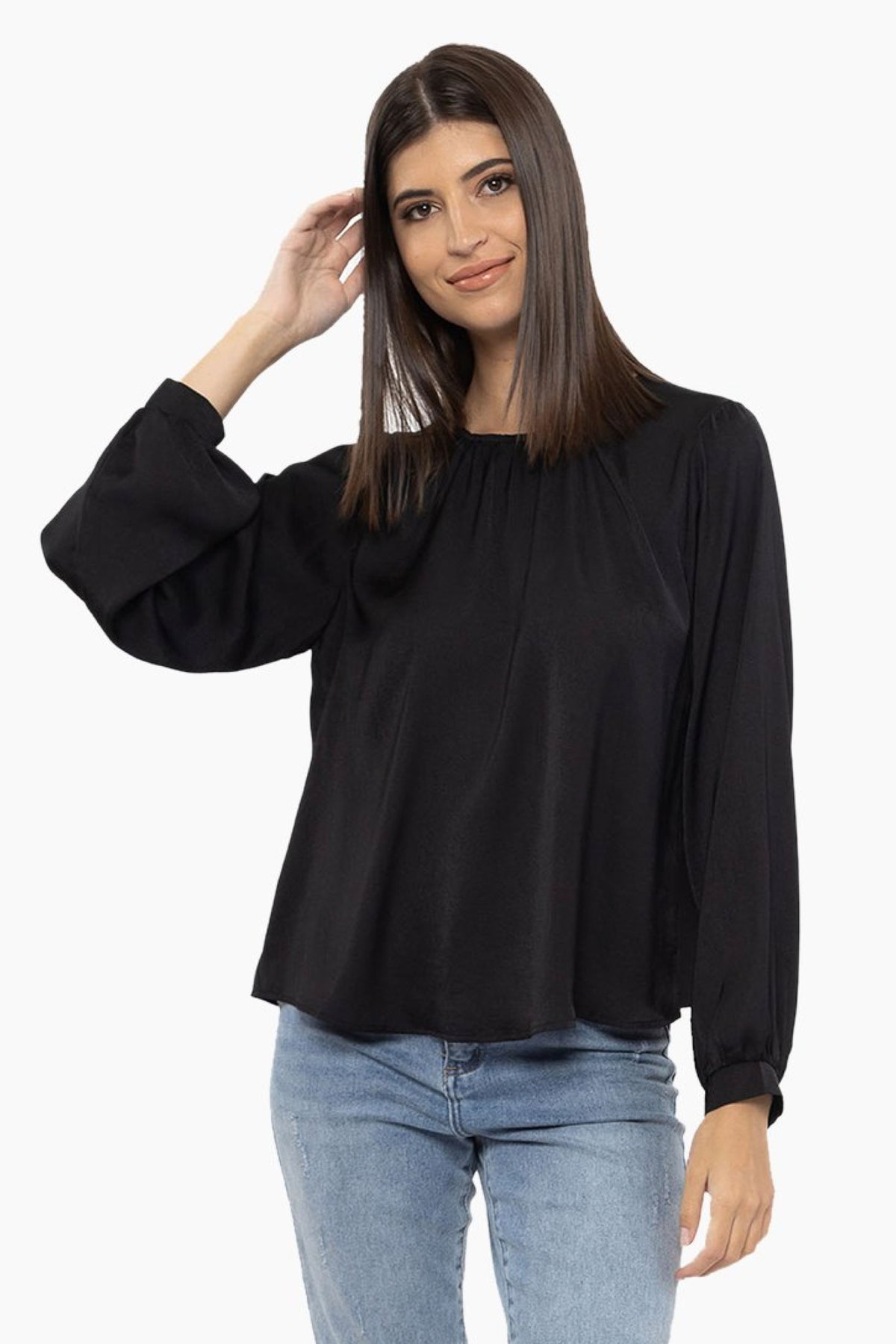 Lorenza Top Black Washer Satin