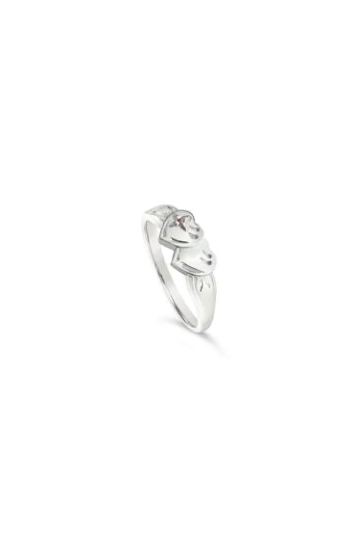 Double Heart Signet With Pink CZ Ring Sterling Silver