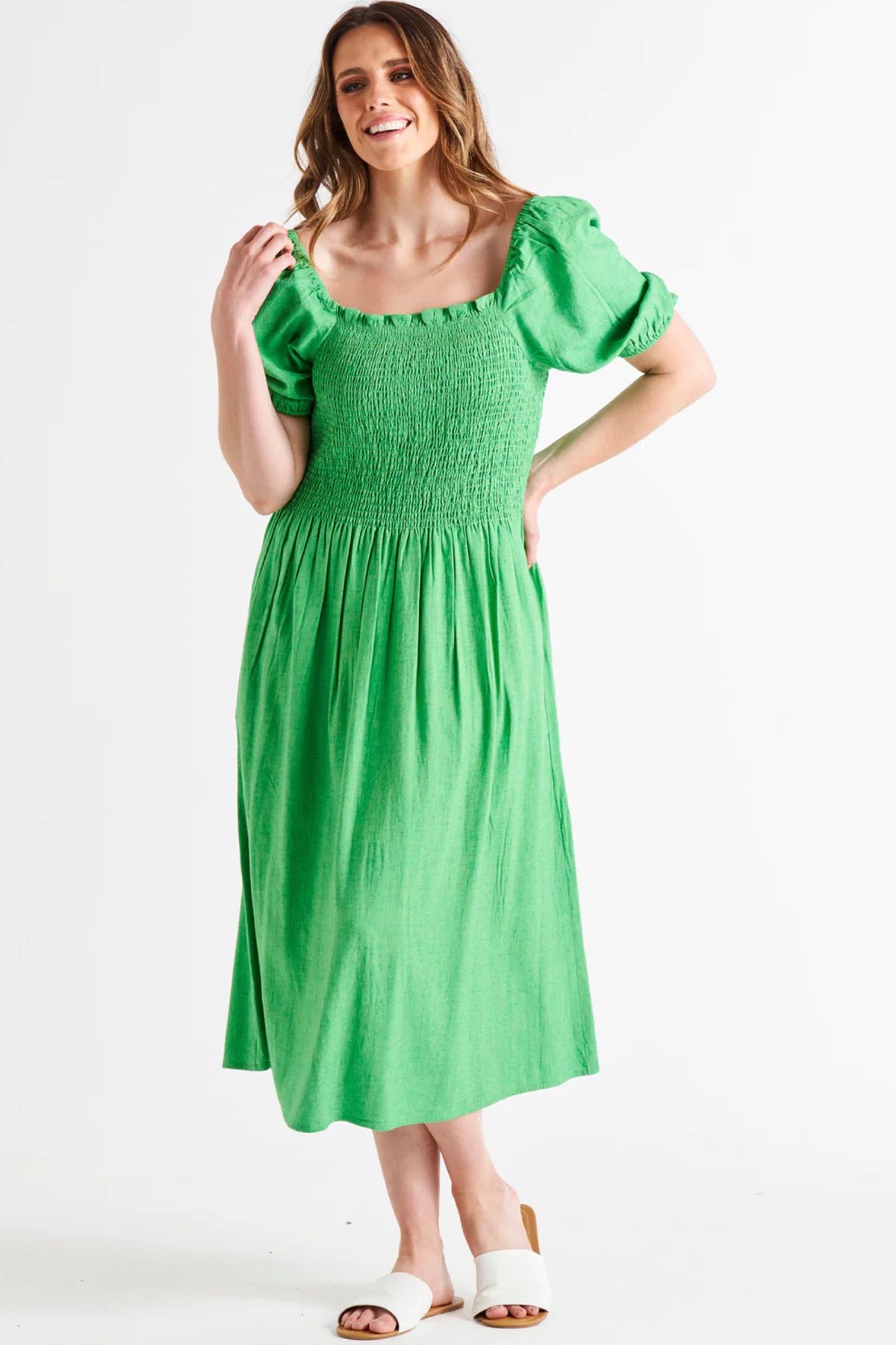 Ingrid Shoulder Dress Bright Green