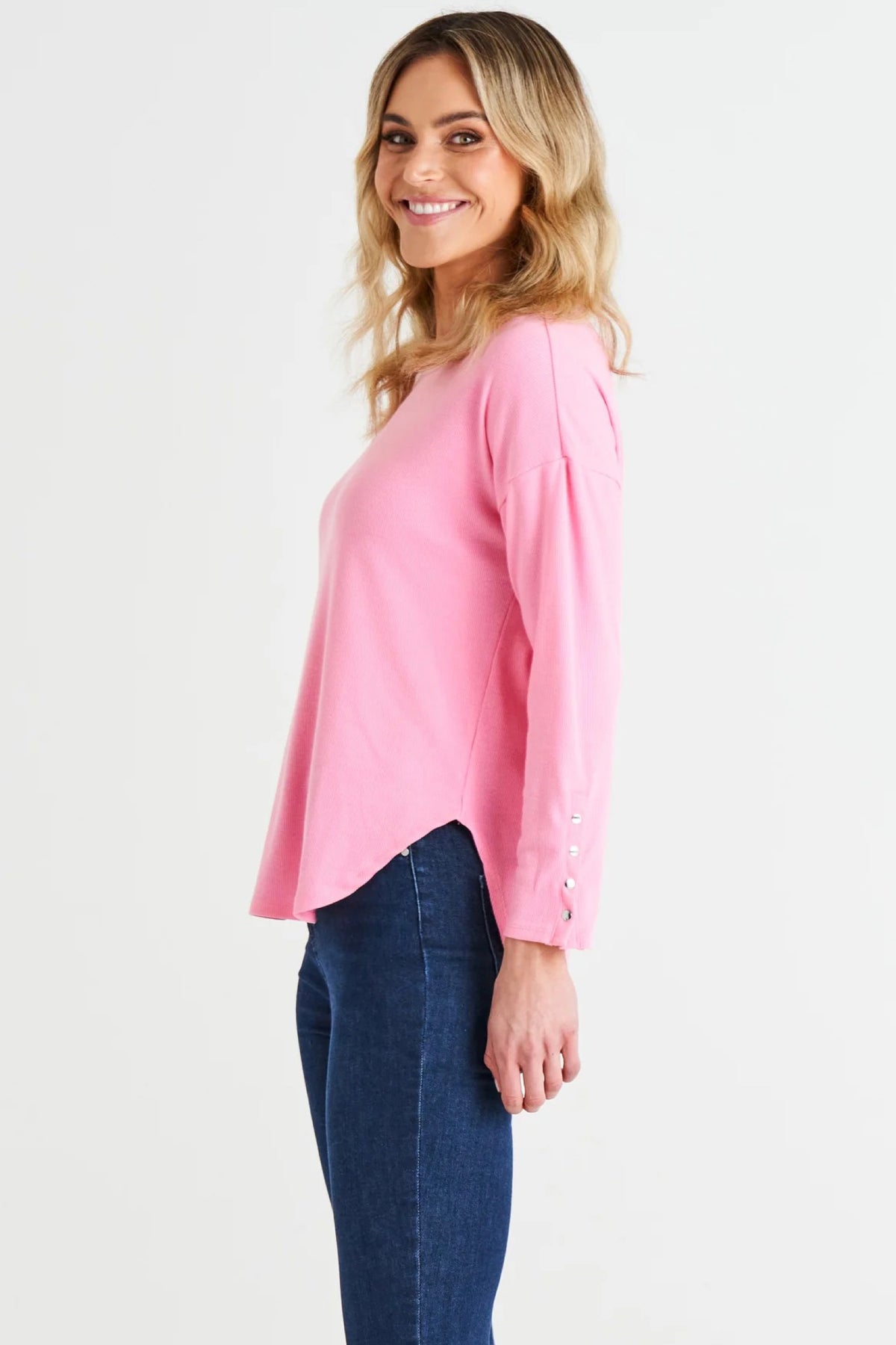 Malika Ribbed Long Sleeve Tee Candy Pink