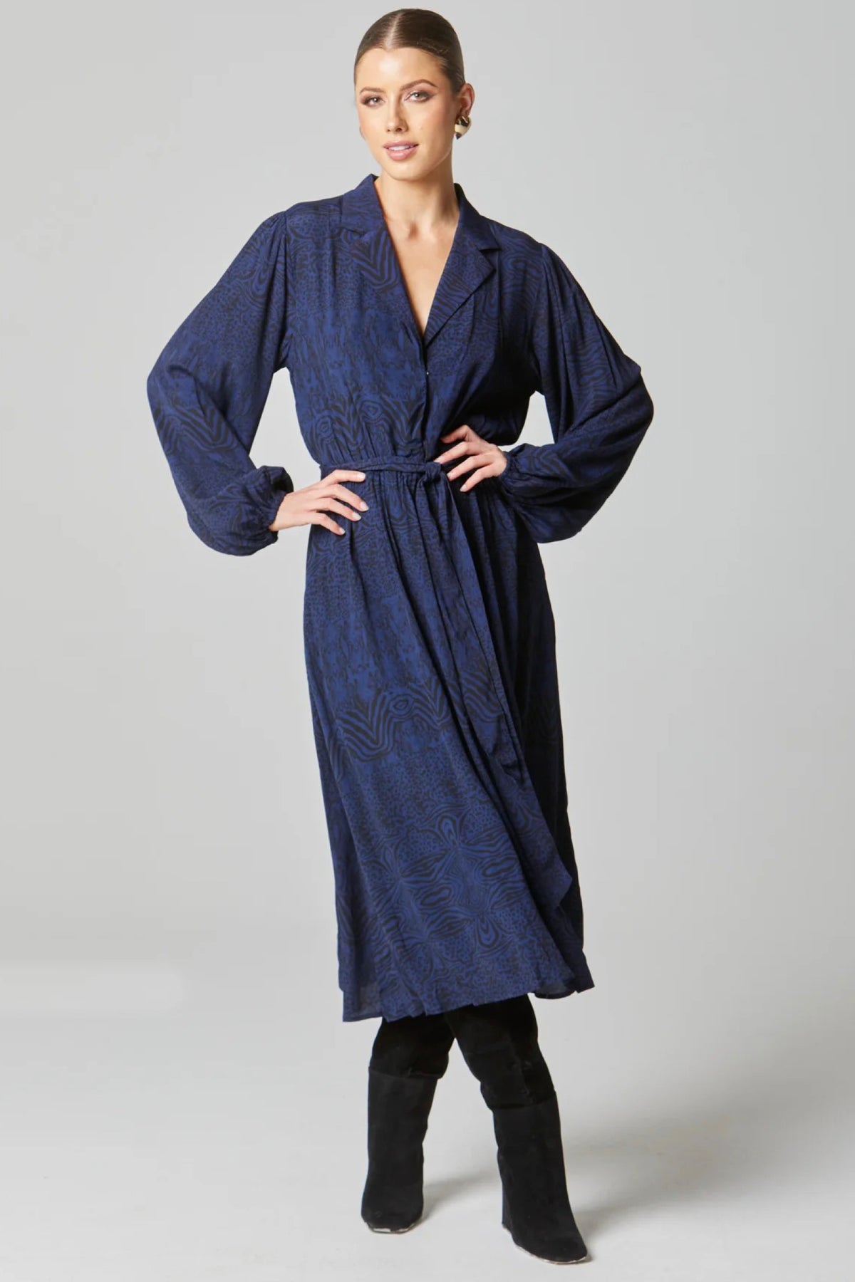 Walking Flames Faux Wrap Midi Dress