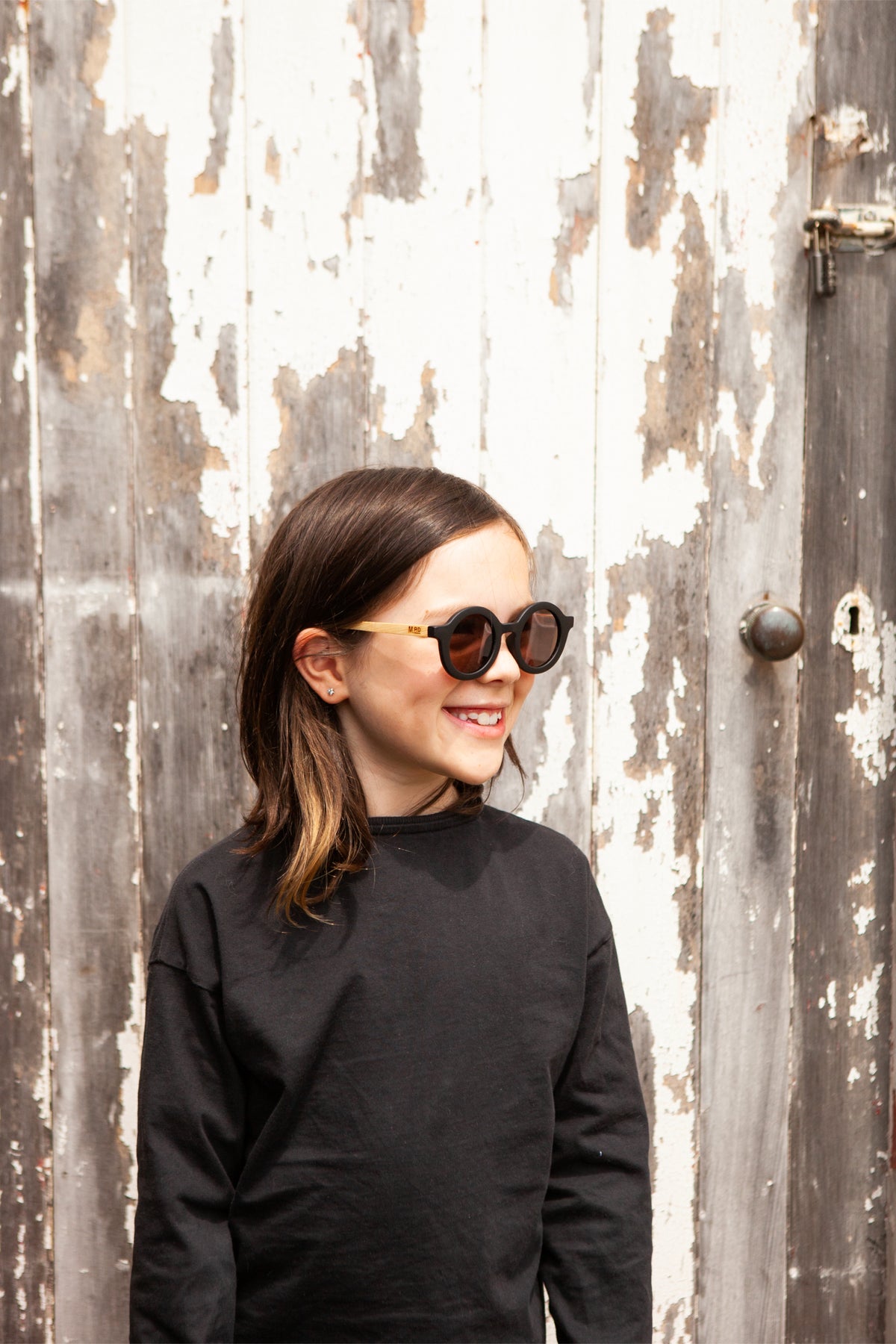 Kids Sunnies Bambino Black With Wood Arms